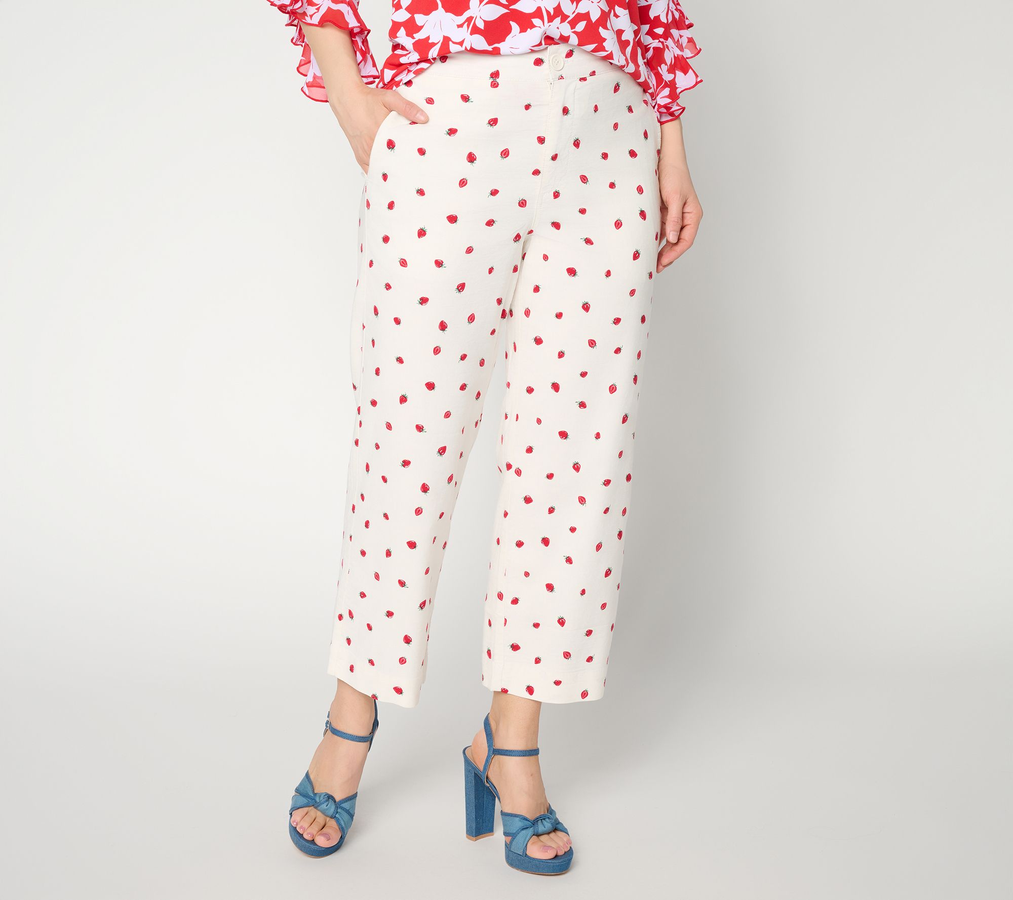 Susan Graver Weekend Petite Printed Stretch Woven Wide Leg Crop Pants