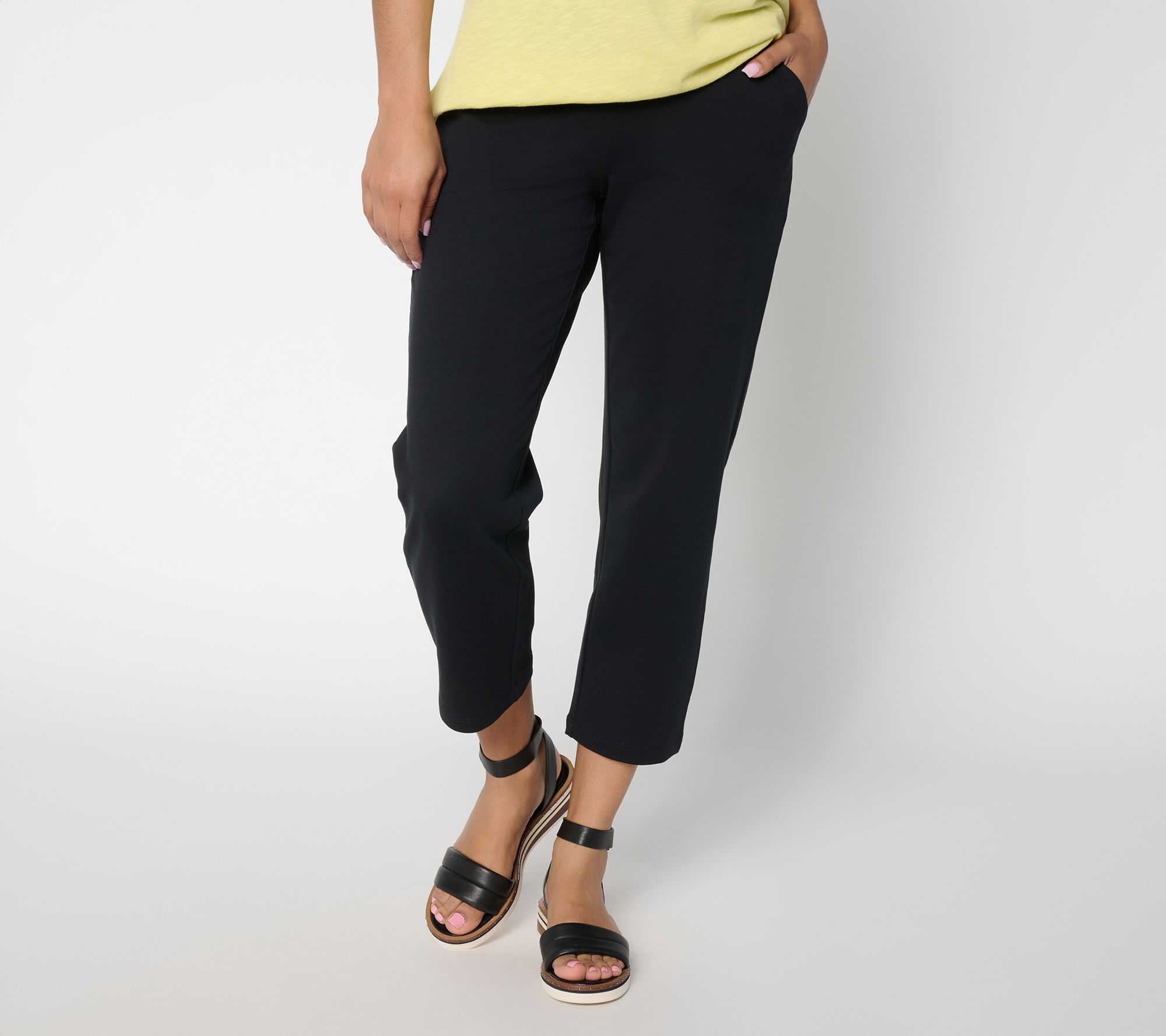 Denim & Co. Petite EasyWear French Terry Straight Leg Crop Pants