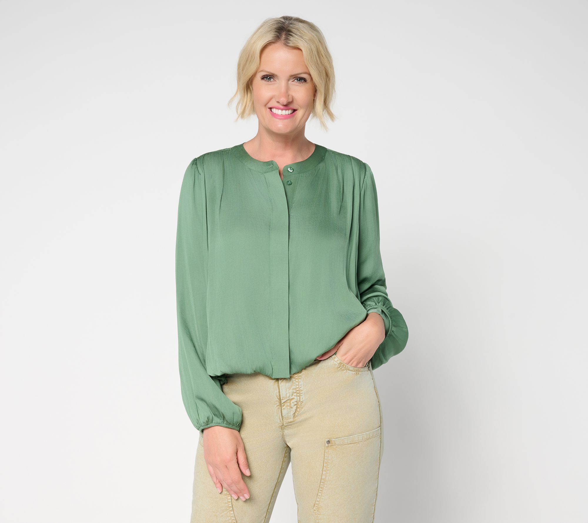 "As Is" LOGO by Lori Goldstein Woven Bubble Hem Blouse