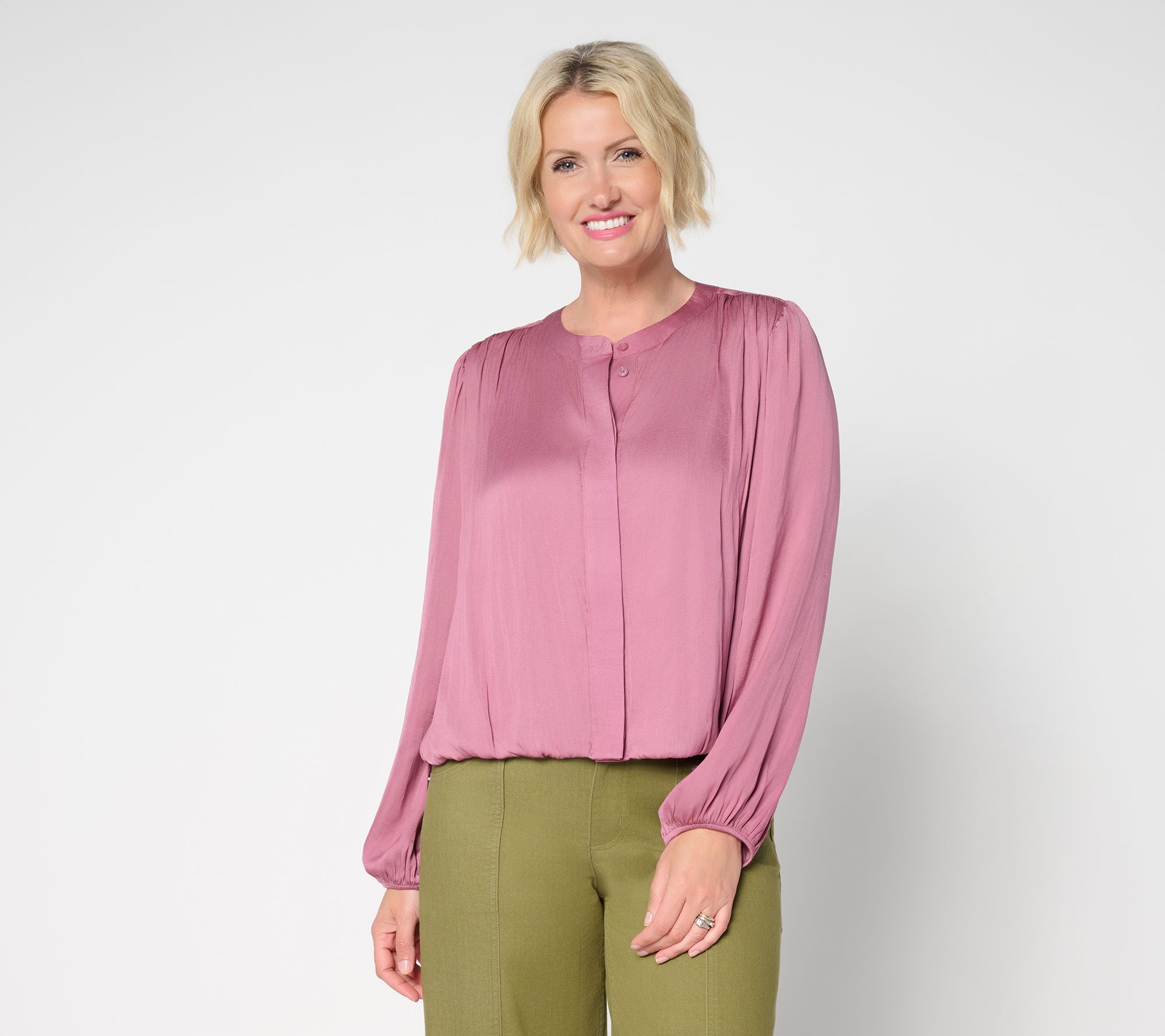 "As Is" LOGO by Lori Goldstein Woven Bubble Hem Blouse