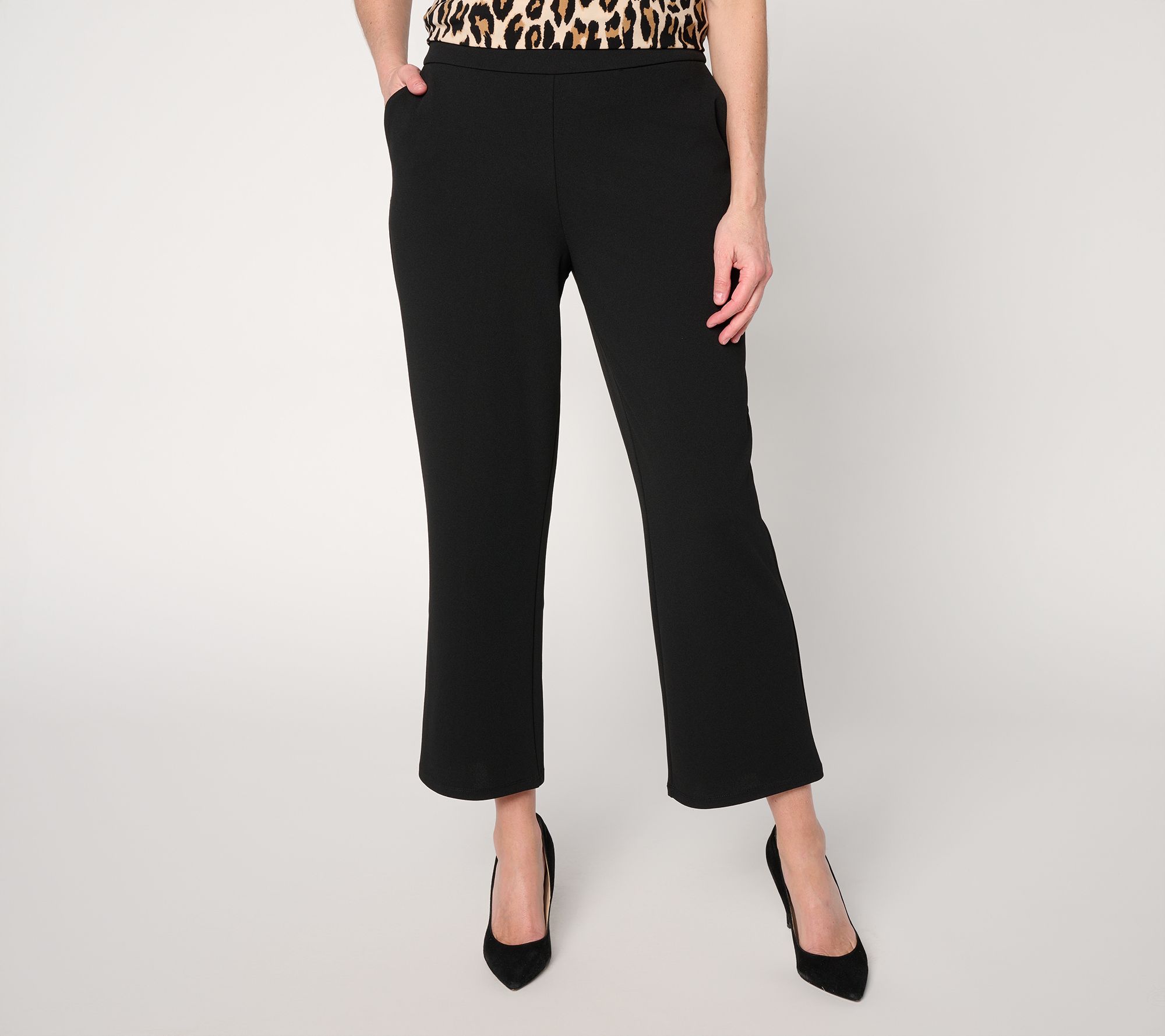 Dennis Basso Petite Luxe Crepe Cropped Pant w/ Mini Flare