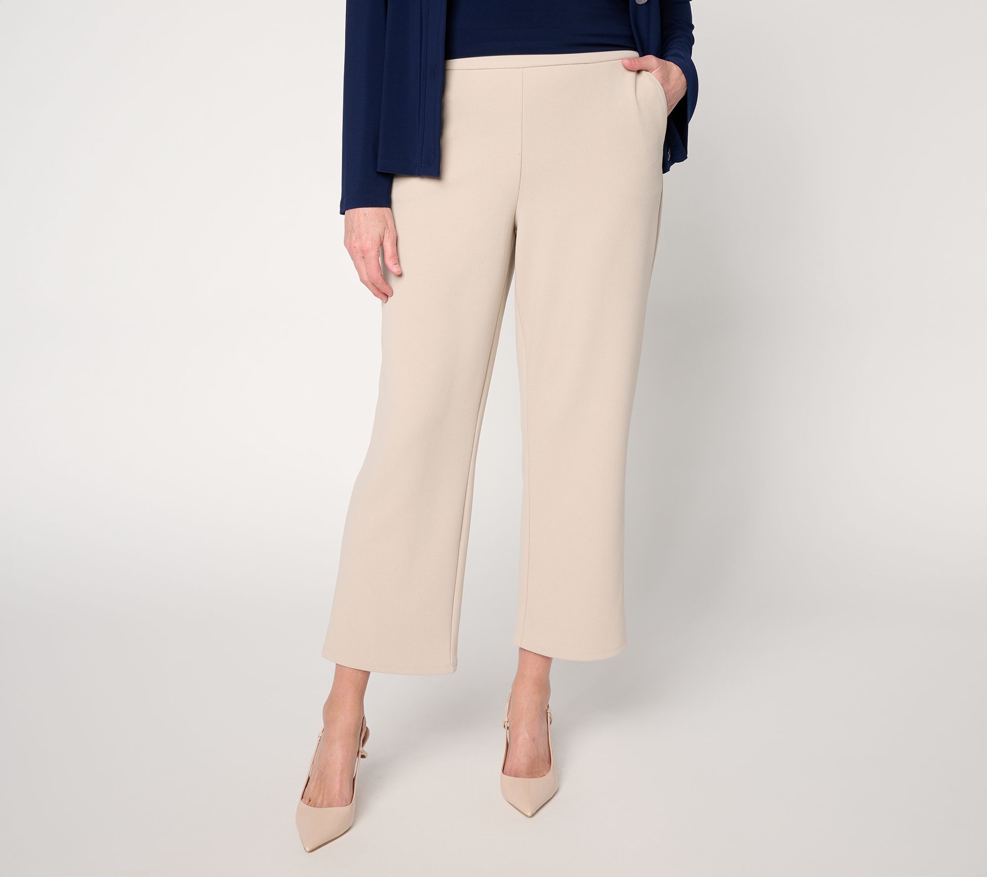 Dennis Basso Petite Luxe Crepe Cropped Pant w/ Mini Flare