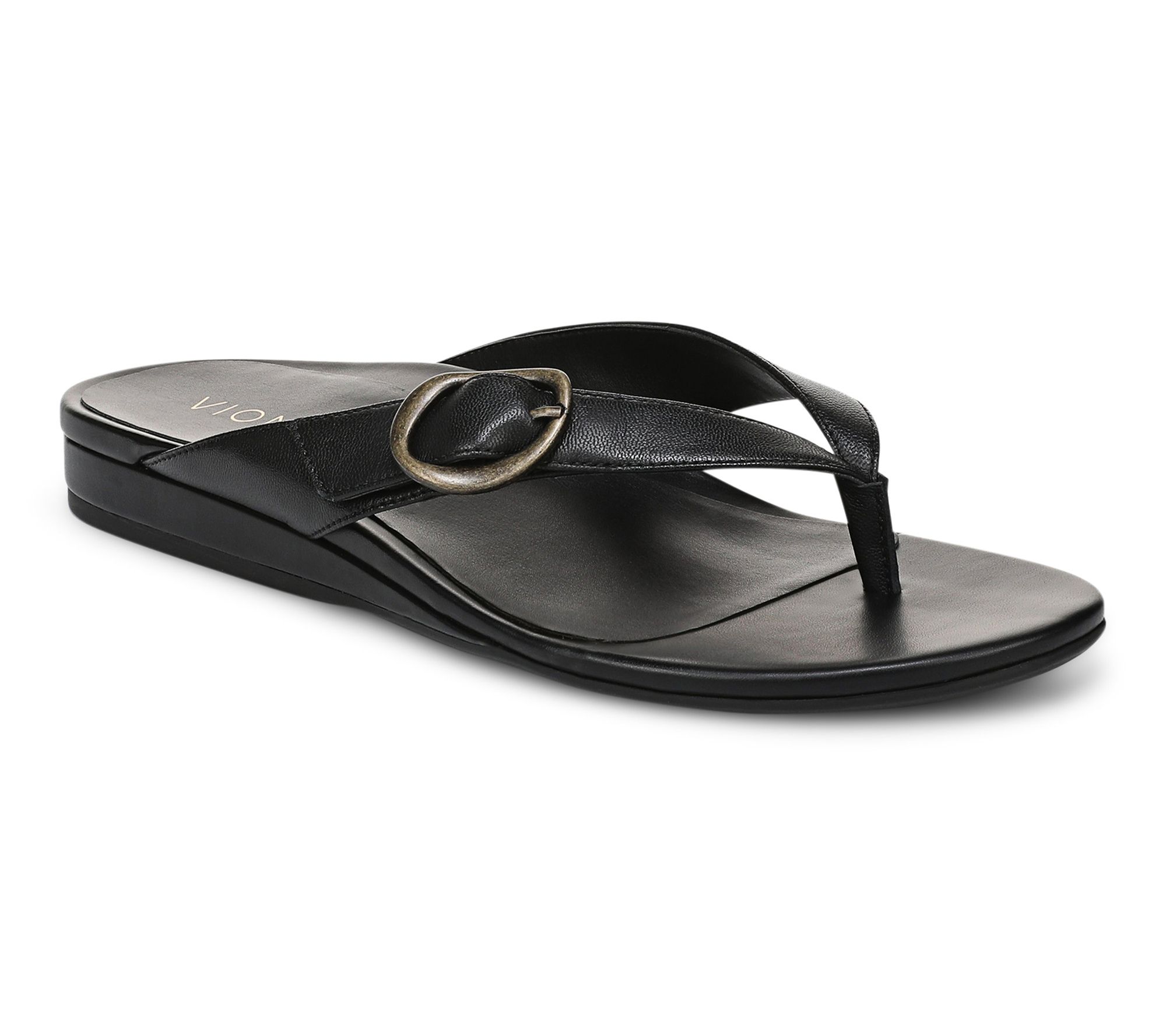 Vionic Leather Thong Micro Wedge Sandals - Grove