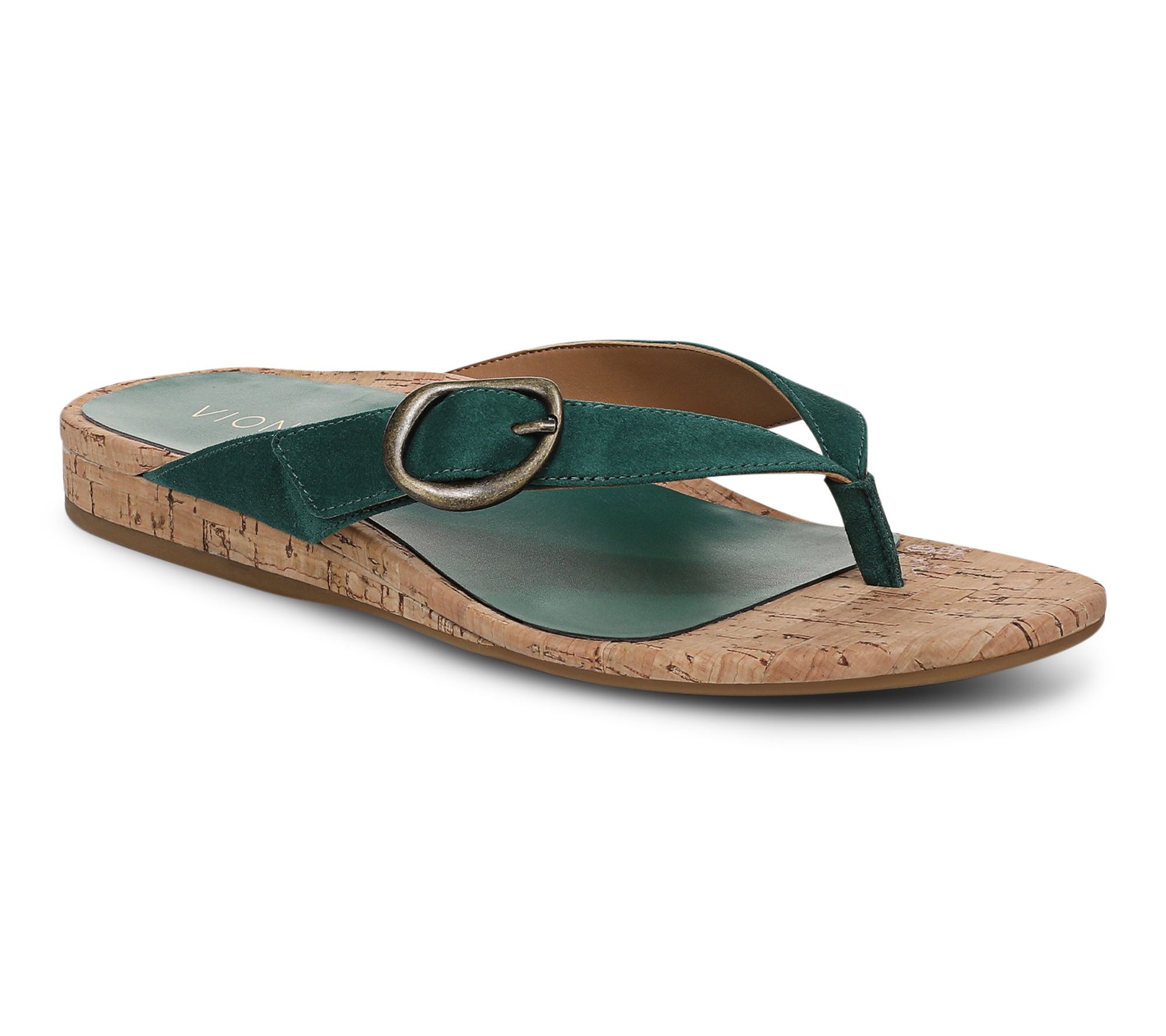 Vionic Leather Thong Micro Wedge Sandals - Grove