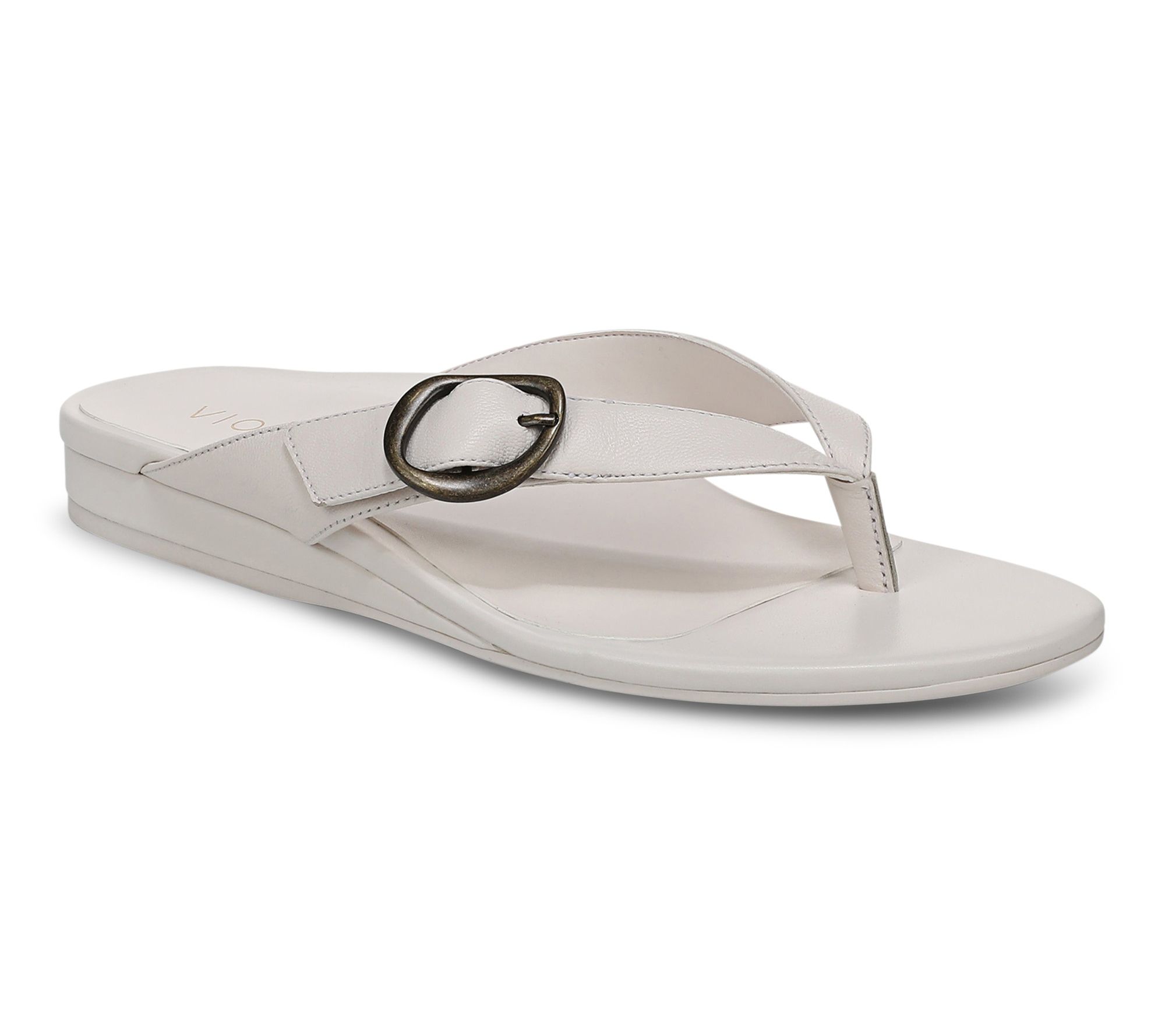 Vionic Leather Thong Micro Wedge Sandals - Grove