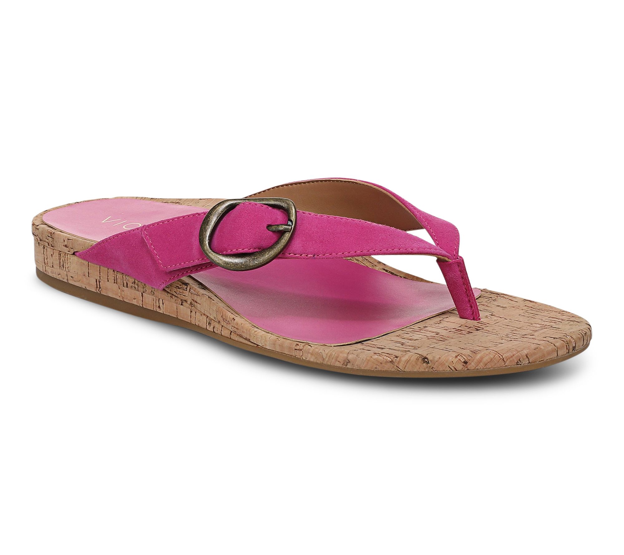 Vionic Leather Thong Micro Wedge Sandals - Grove