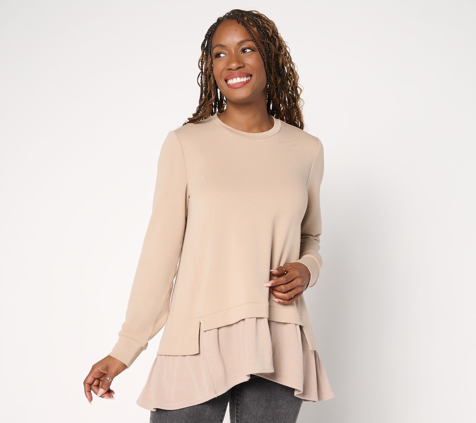 "As Is" LOGO by Lori Goldstein French Terry Top with Rib Knit Hem