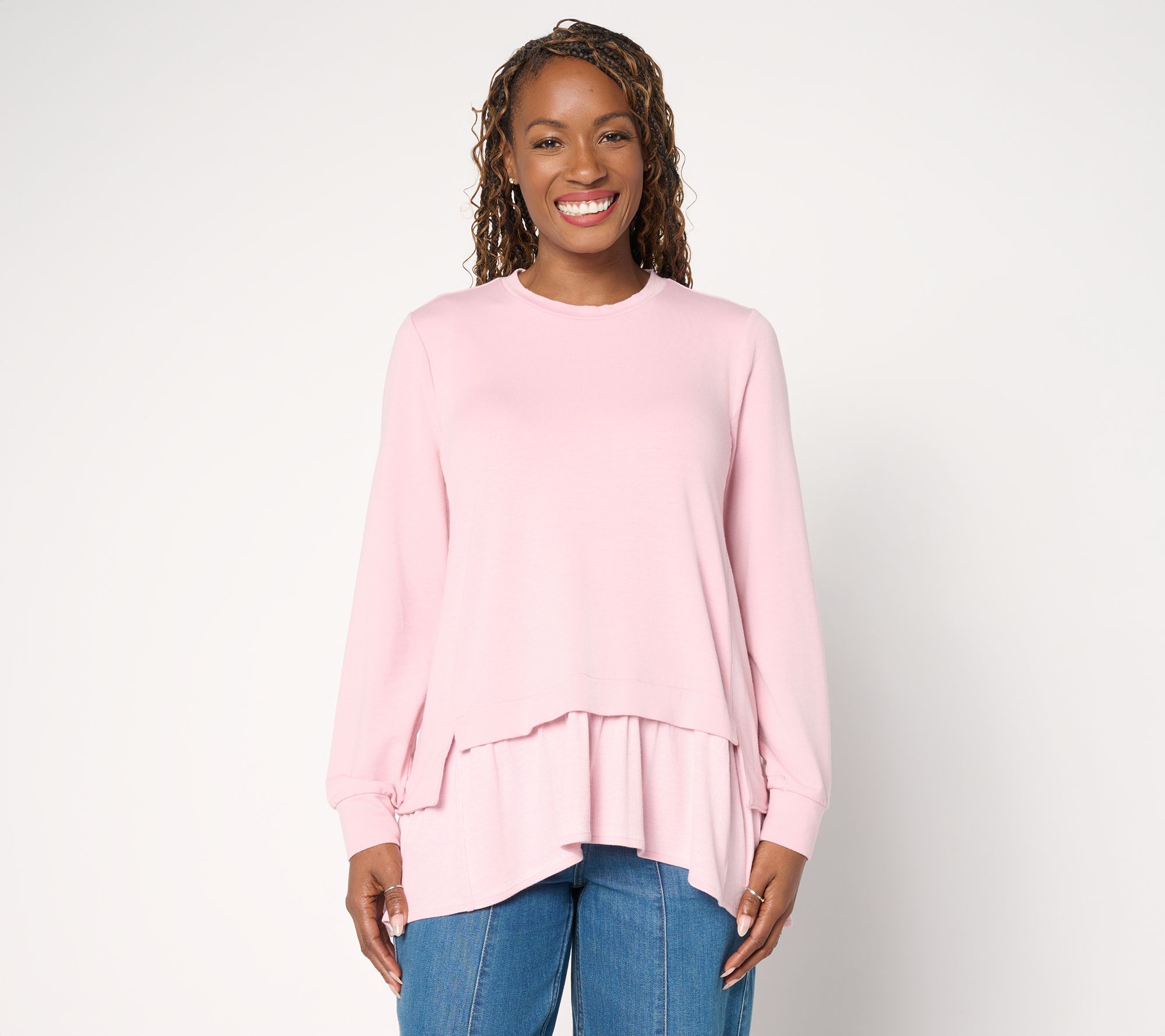 "As Is" LOGO by Lori Goldstein French Terry Top with Rib Knit Hem