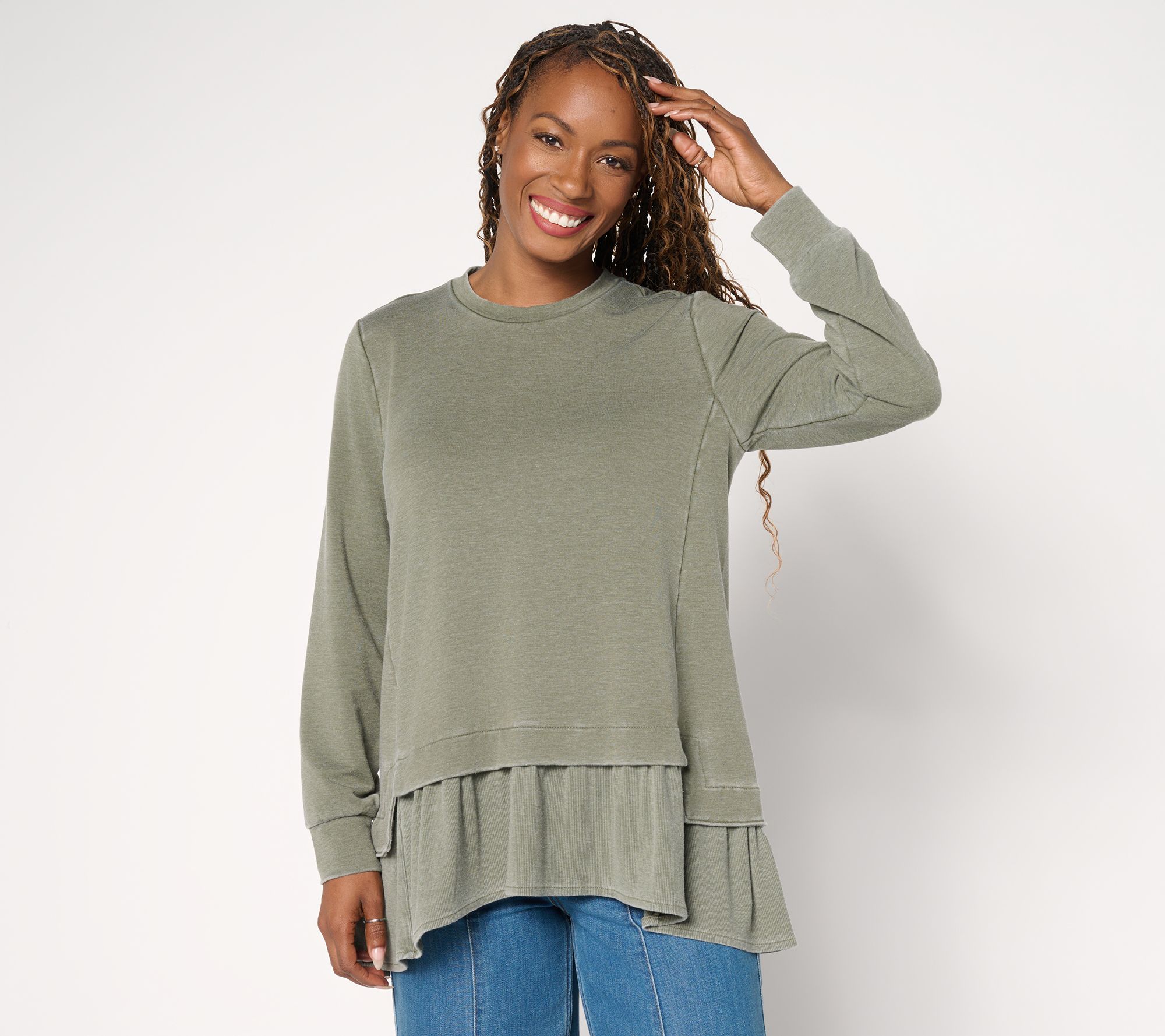 "As Is" LOGO by Lori Goldstein French Terry Top with Rib Knit Hem