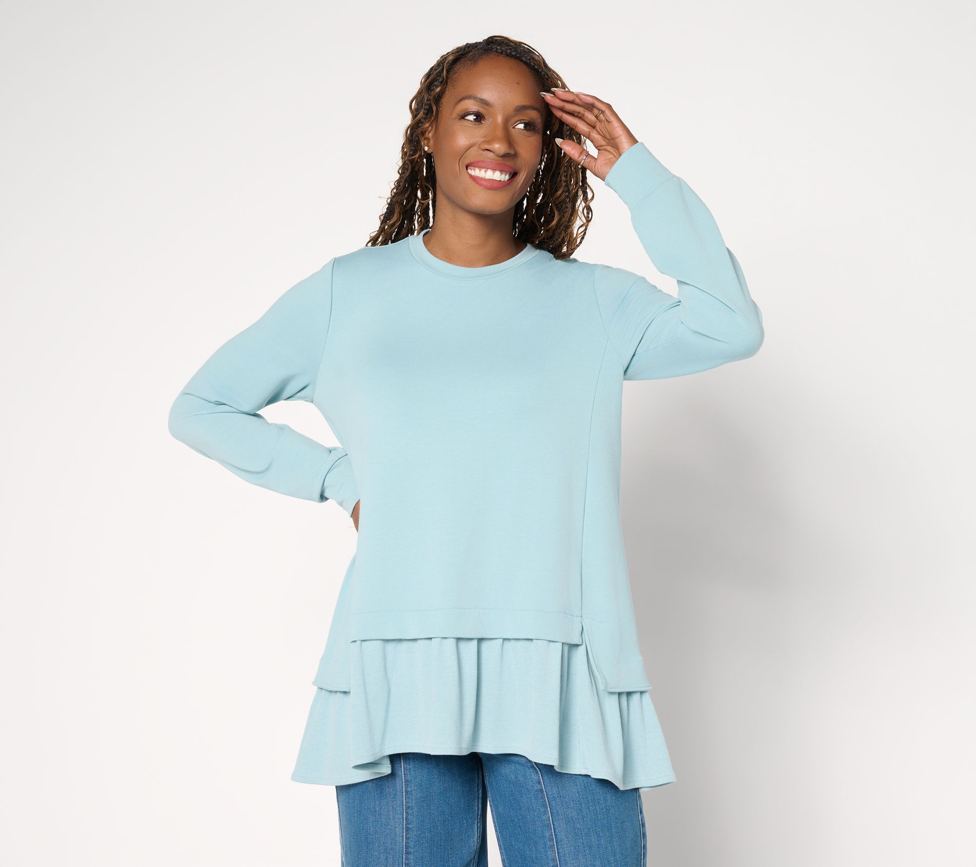 "As Is" LOGO by Lori Goldstein French Terry Top with Rib Knit Hem