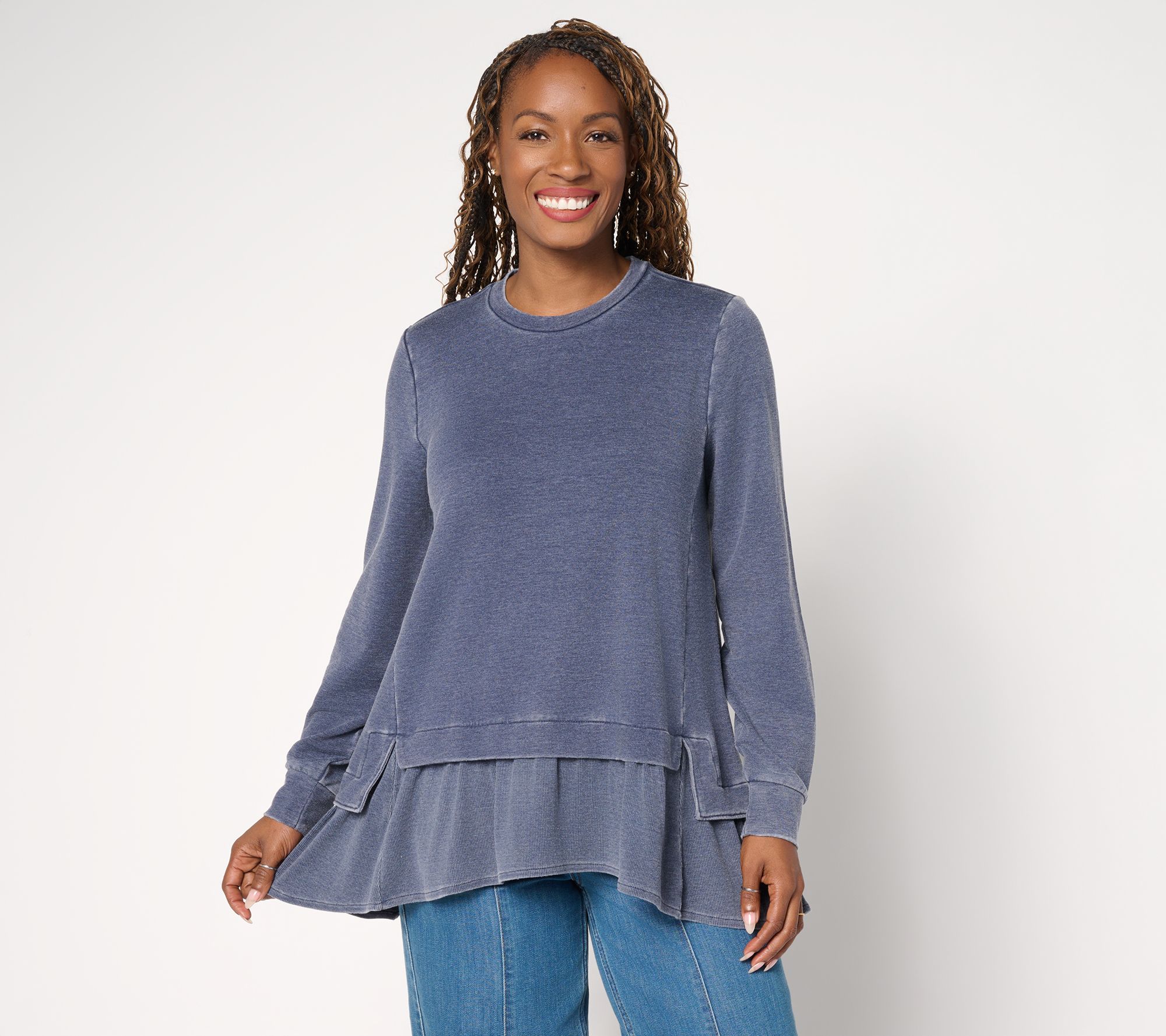 "As Is" LOGO by Lori Goldstein French Terry Top with Rib Knit Hem