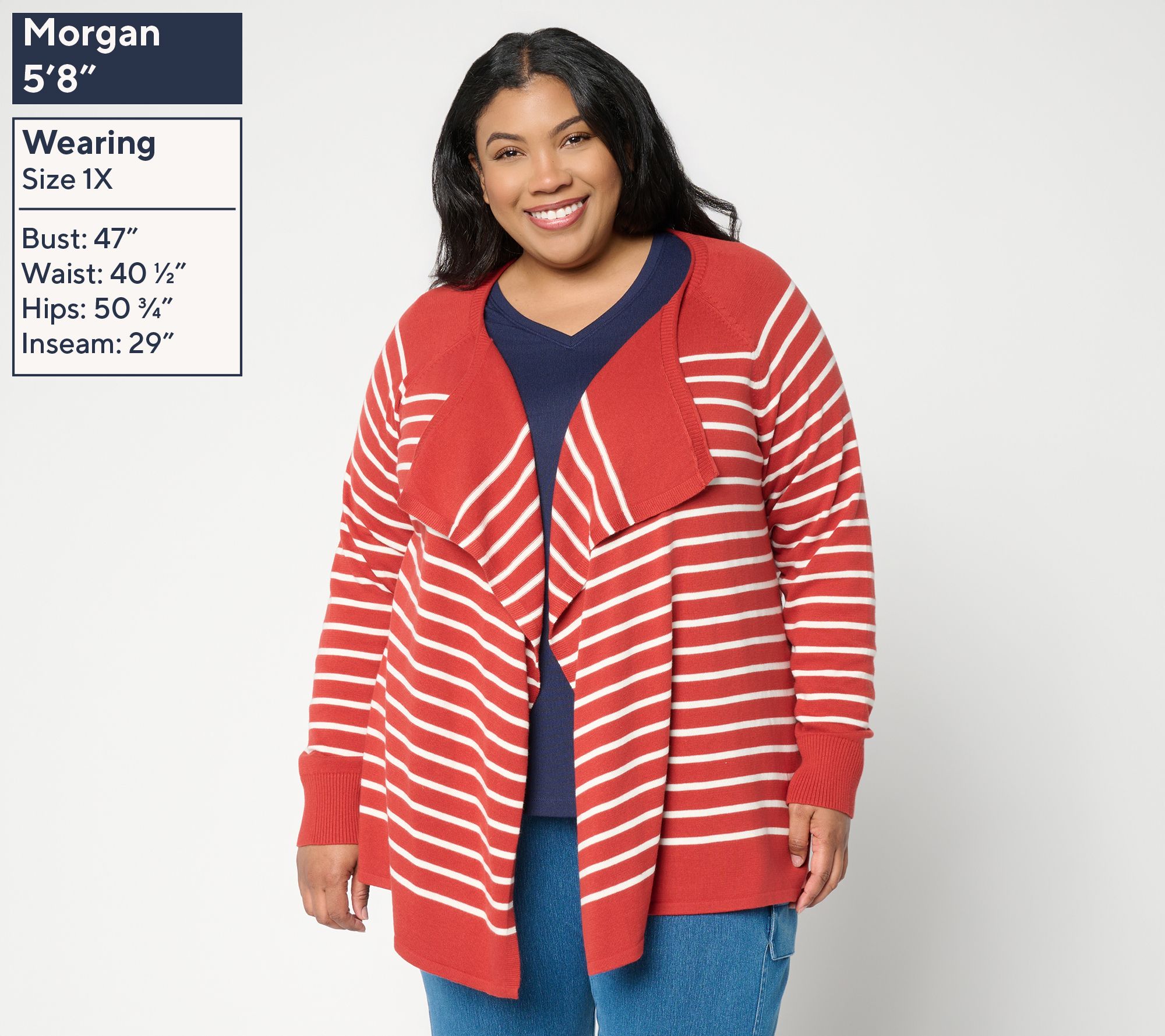 Denim & Co. Striped 100% Cotton Drape Front Cardigan - QVC.com