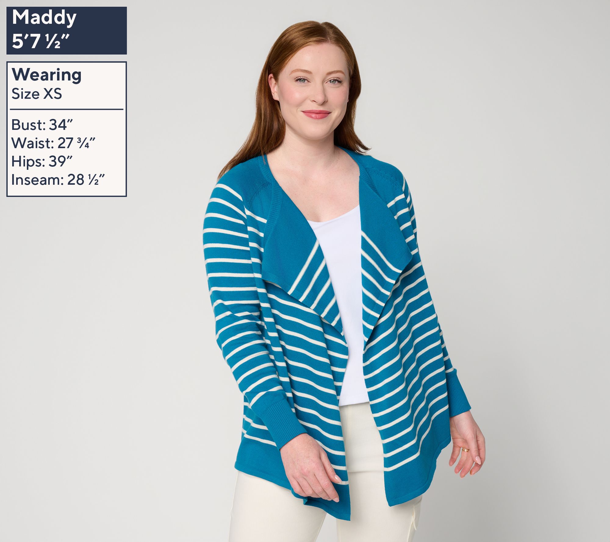 Denim & Co. Striped 100% Cotton Drape Front Cardigan - QVC.com