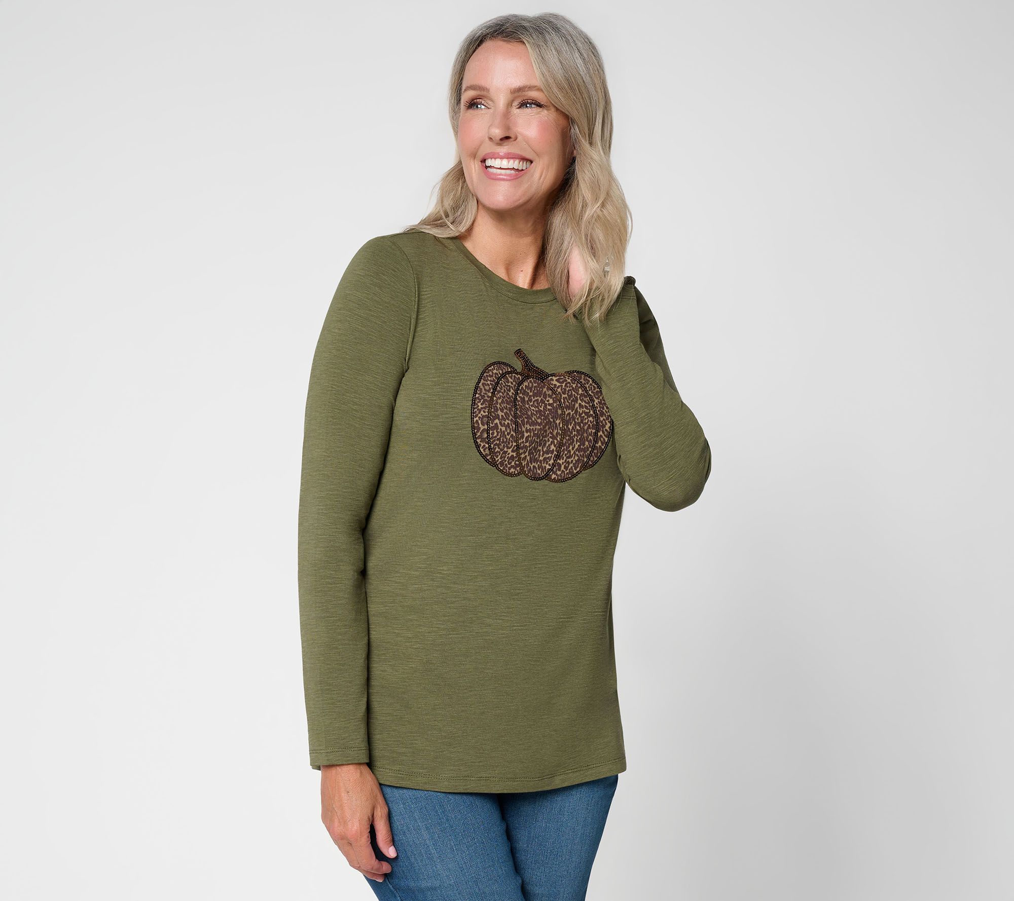  Belle by Kim Gravel Slub Knit Leopard Glam Pumpkin Top