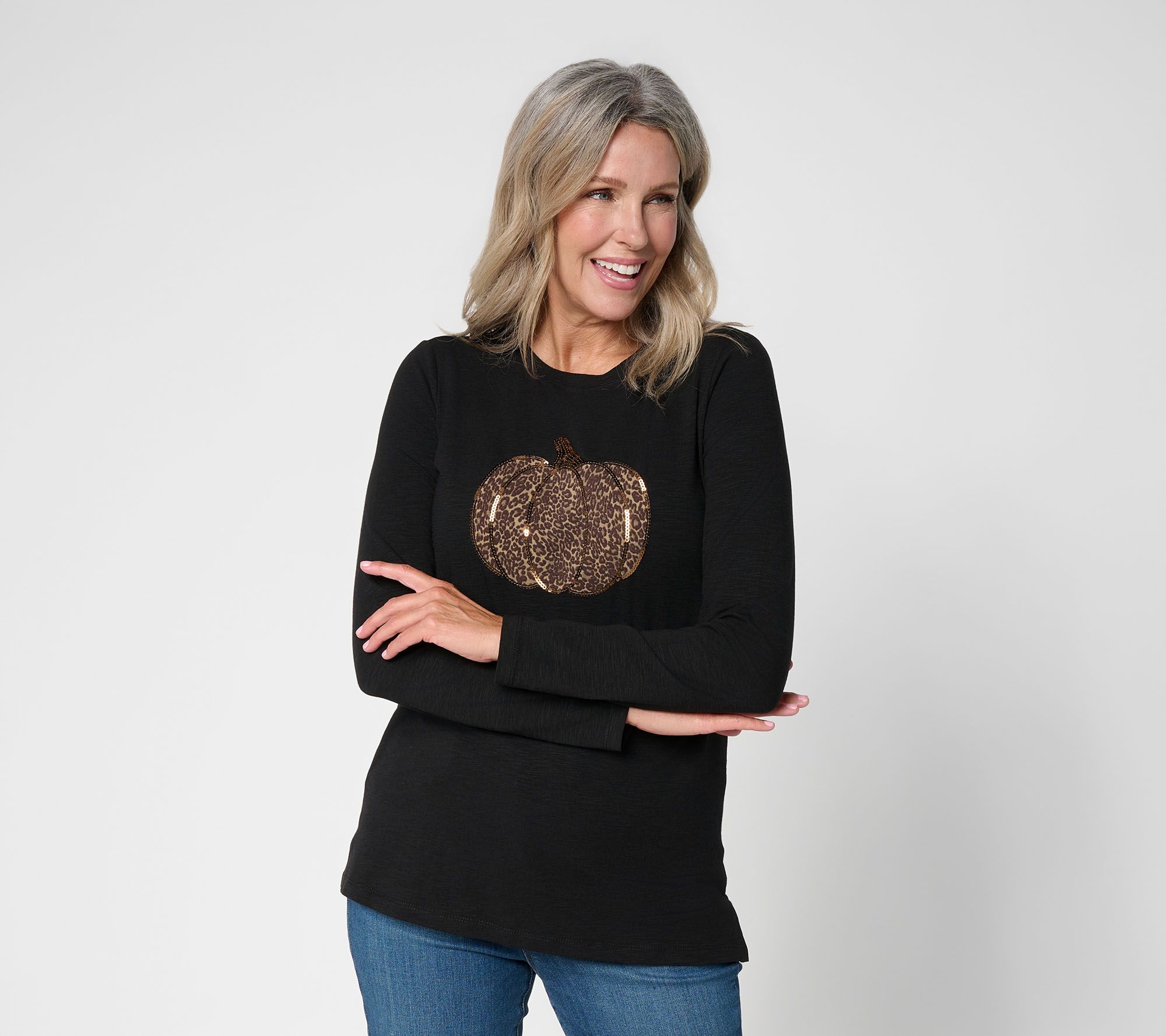 Belle by Kim Gravel Slub Knit Leopard Glam Pumpkin Top
