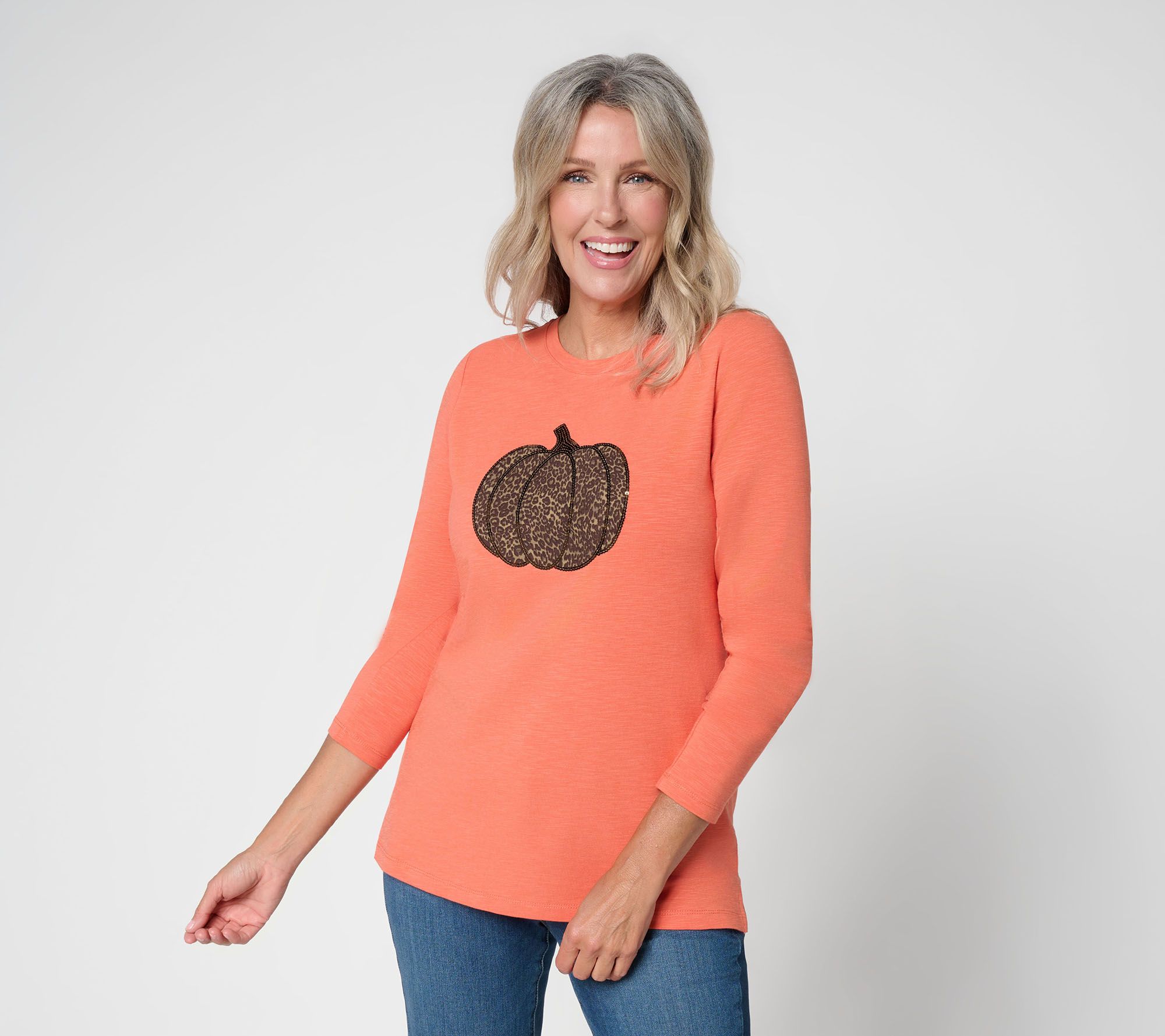 Belle by Kim Gravel Slub Knit Leopard Glam Pumpkin Top