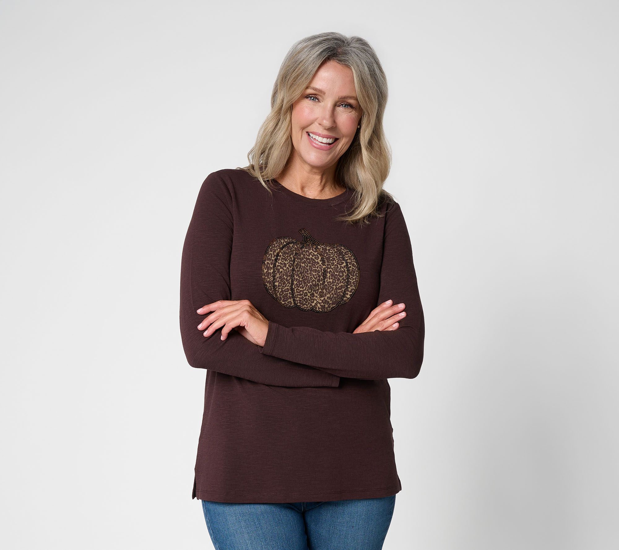 Belle by Kim Gravel Slub Knit Leopard Glam Pumpkin Top