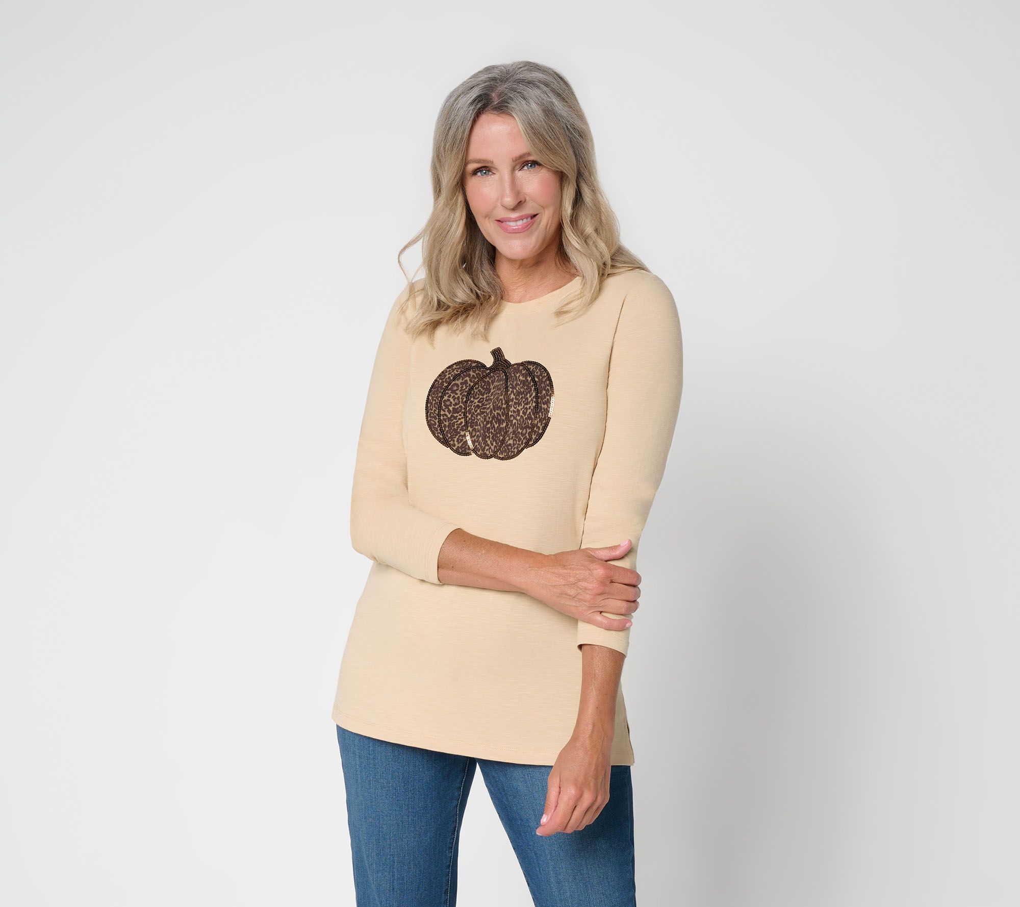 Belle by Kim Gravel Slub Knit Leopard Glam Pumpkin Top