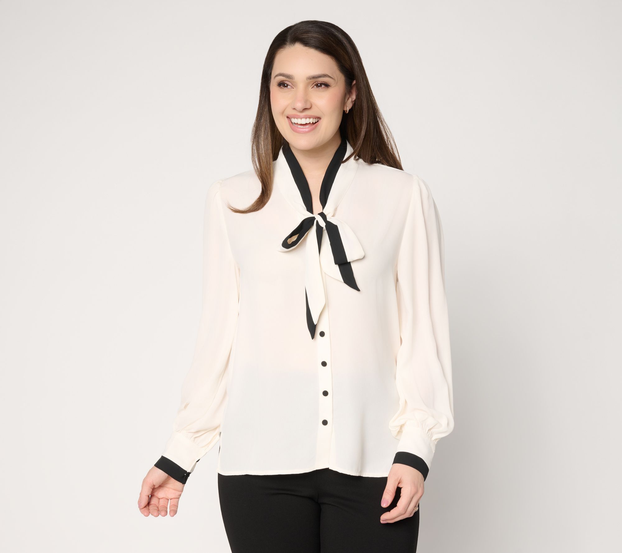 "As Is" Dennis Basso Two Tone Button Front Blouse with Tunic