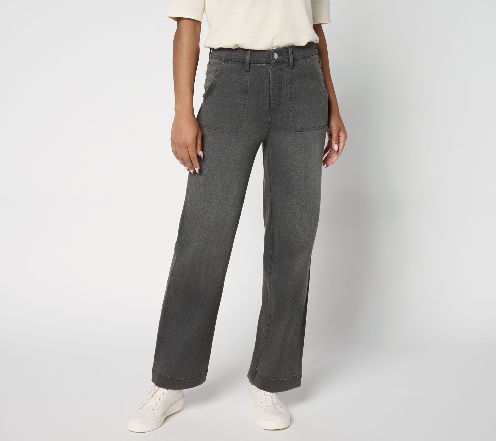 "As Is" Denim & Co. Regular Black Easy StretchStraight Leg TrouserJean