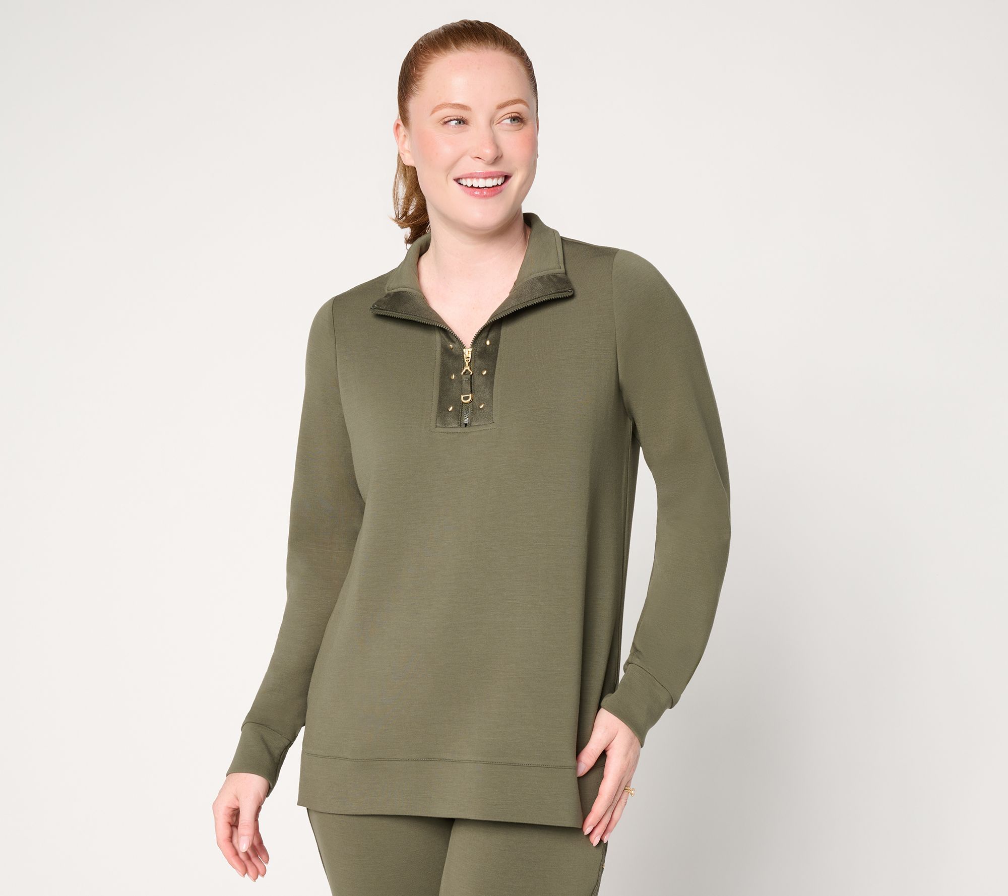 Belle by Kim Gravel ScubaLuxe Studded Half Zip Top