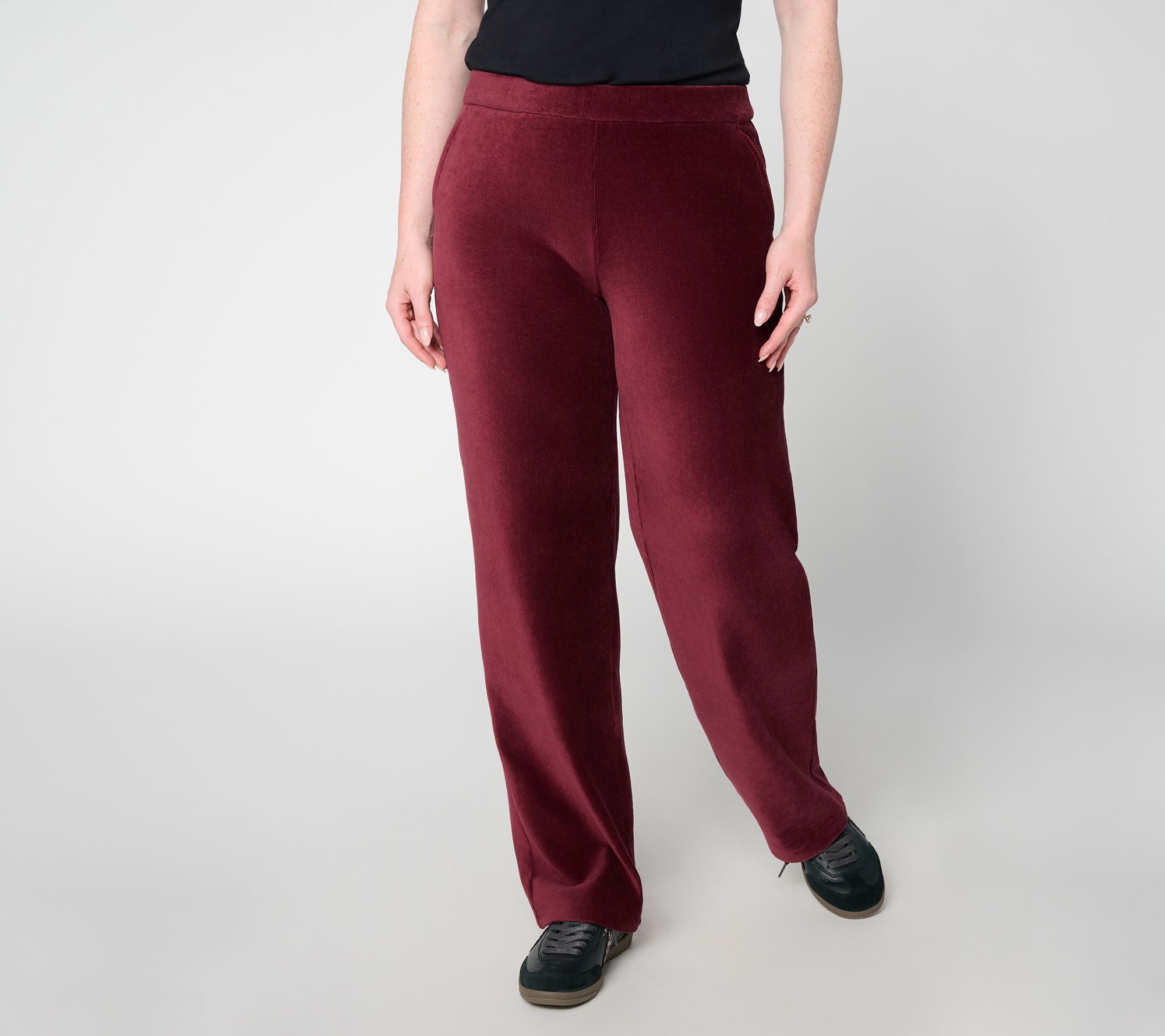 Susan Graver Petite Weekend Knit Corduroy Wide Leg Pants w/ Pockets