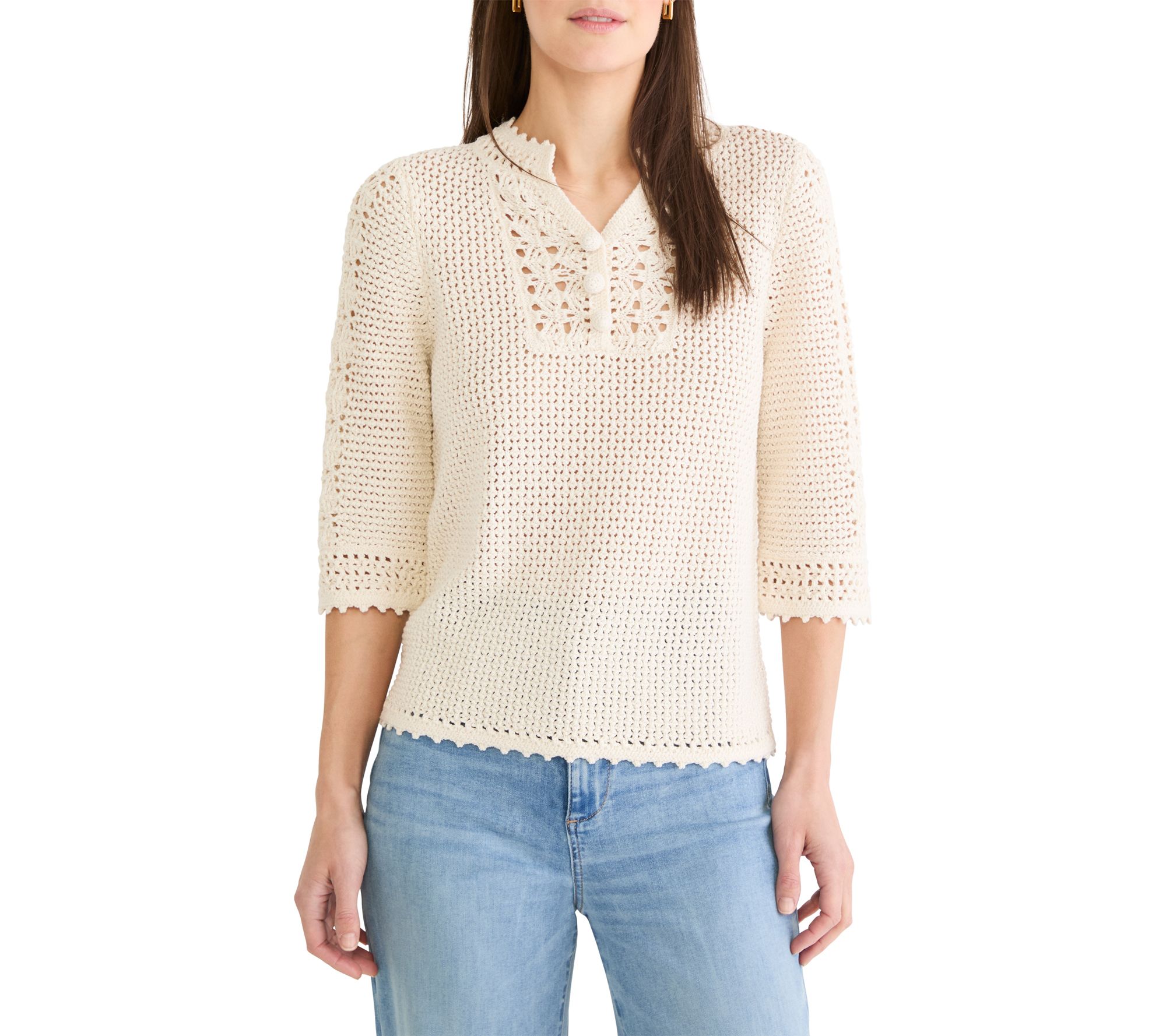 NIC+ZOE Crochet Mesh Sweater