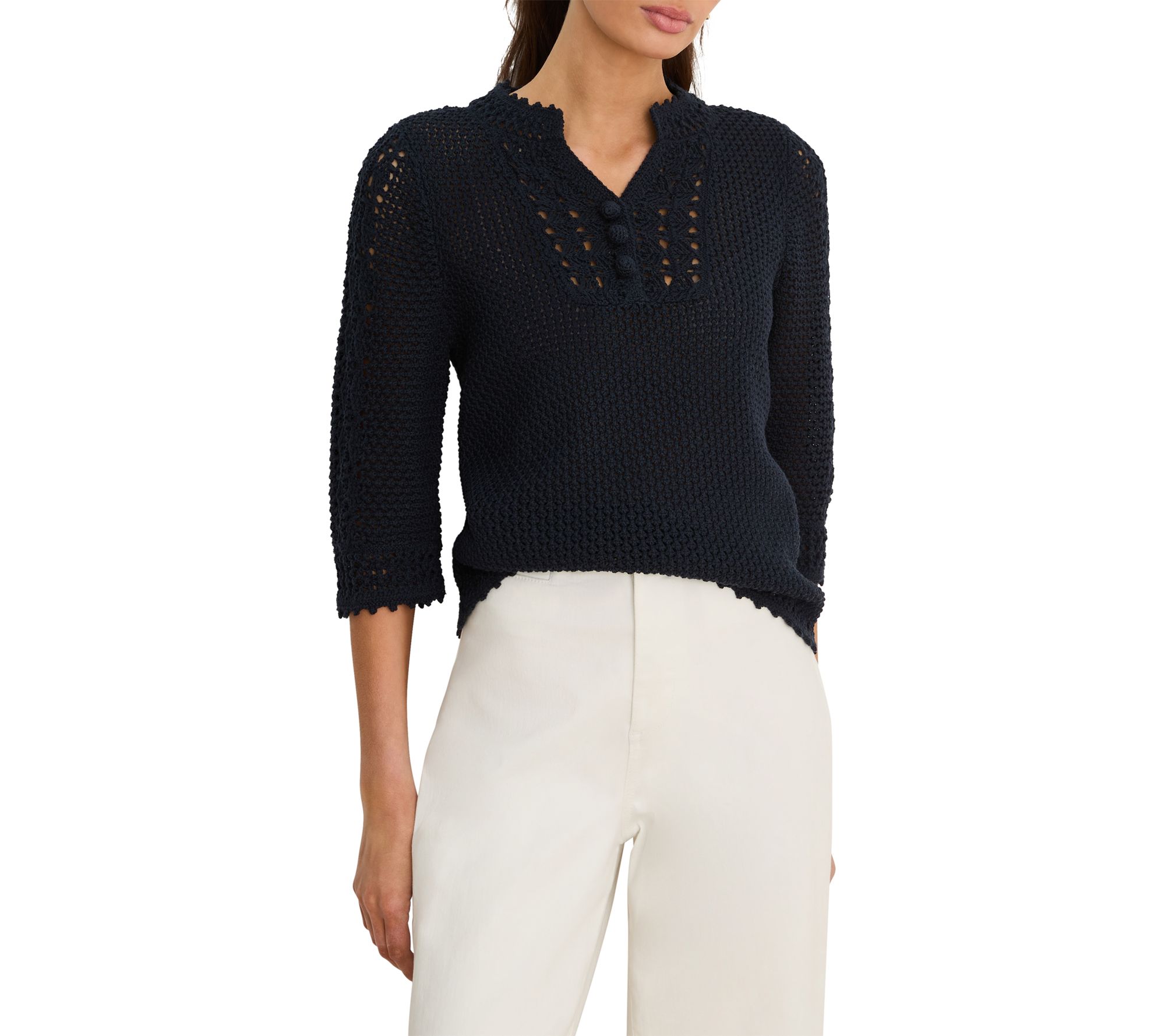 NIC+ZOE Crochet Mesh Sweater