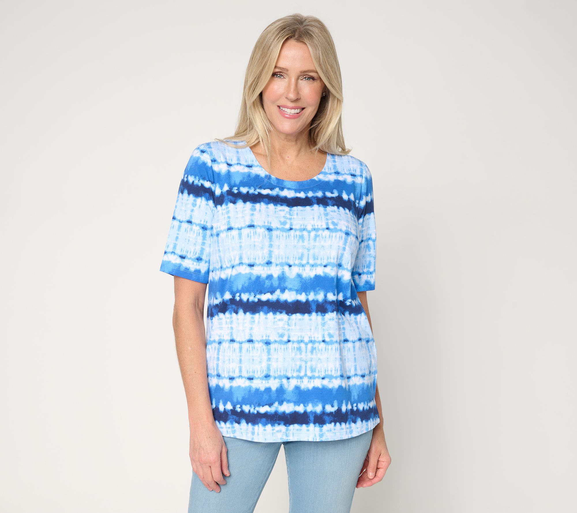 "As Is" Denim & Co. Printed Favorite Jersey Elbow Sleeve Scoop Neck Top