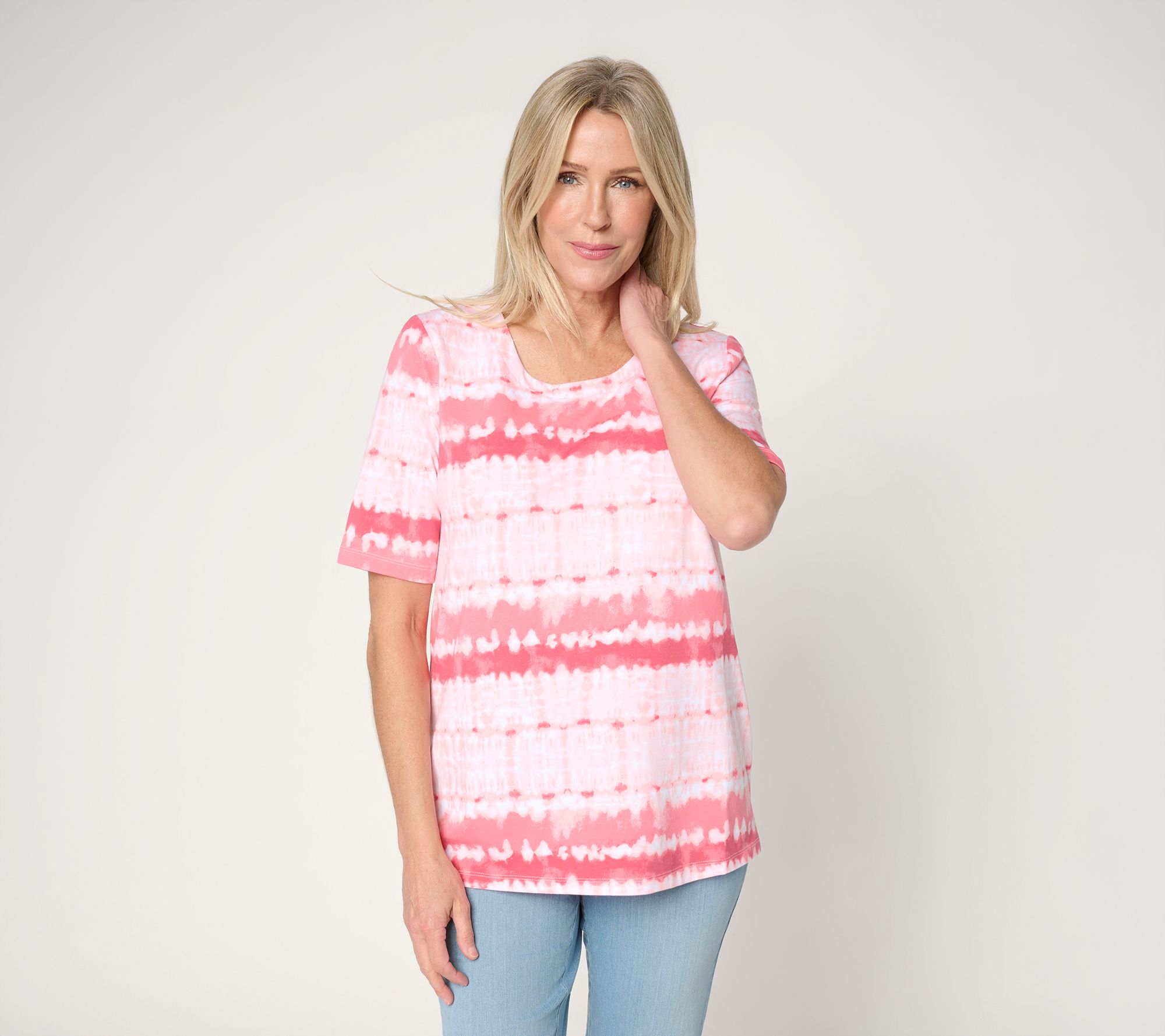 "As Is" Denim & Co. Printed Favorite Jersey Elbow Sleeve Scoop Neck Top