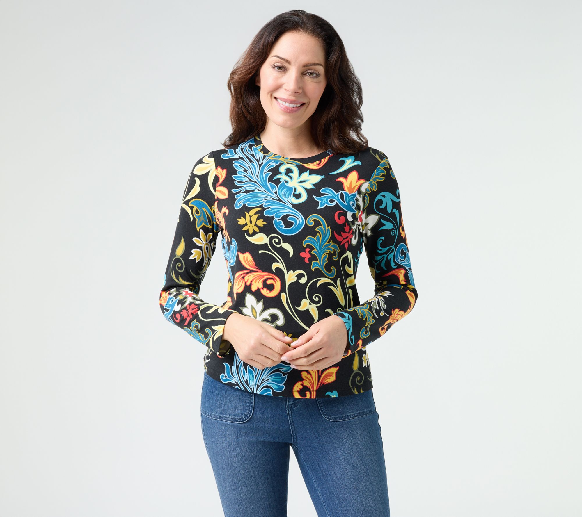 nicole by Nicole Miller Luxe Modal Long Sleeve Crew Neck Tee