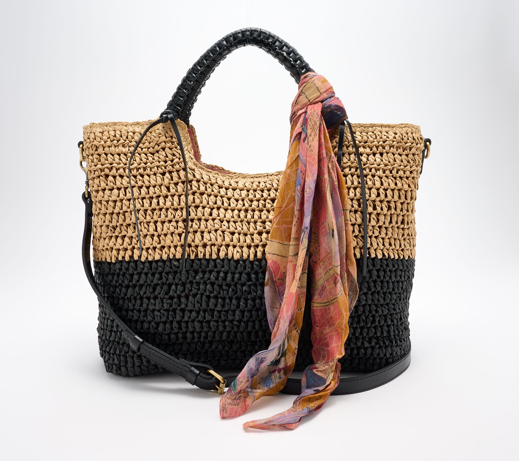 "As Is" Patricia Nash Gabriella Raffia Tote with Scarf