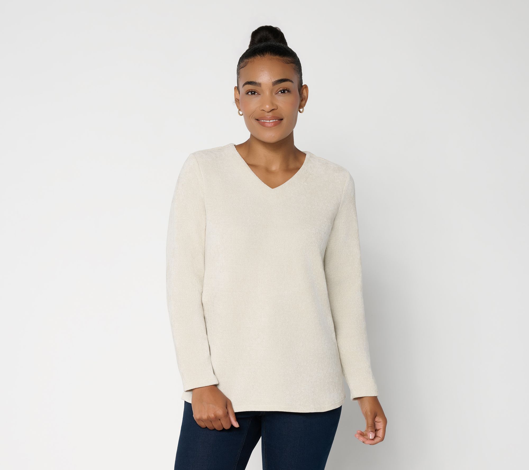 Denim & Co. Chenille Ribbed V-Neck Long Sleeve Top