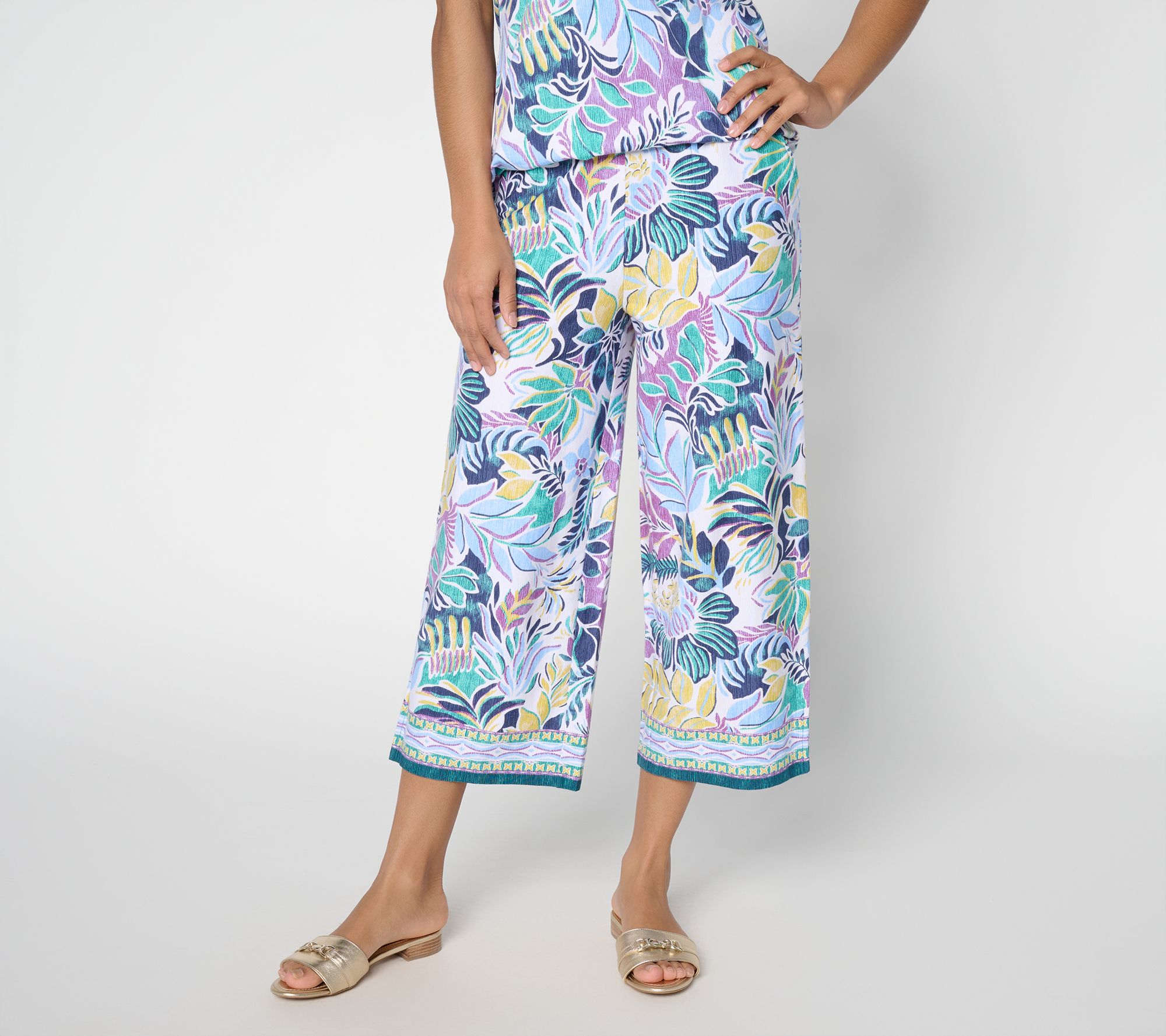 "As Is" Denim & Co. Petite Beach Jersey Wide Leg Crop Pants