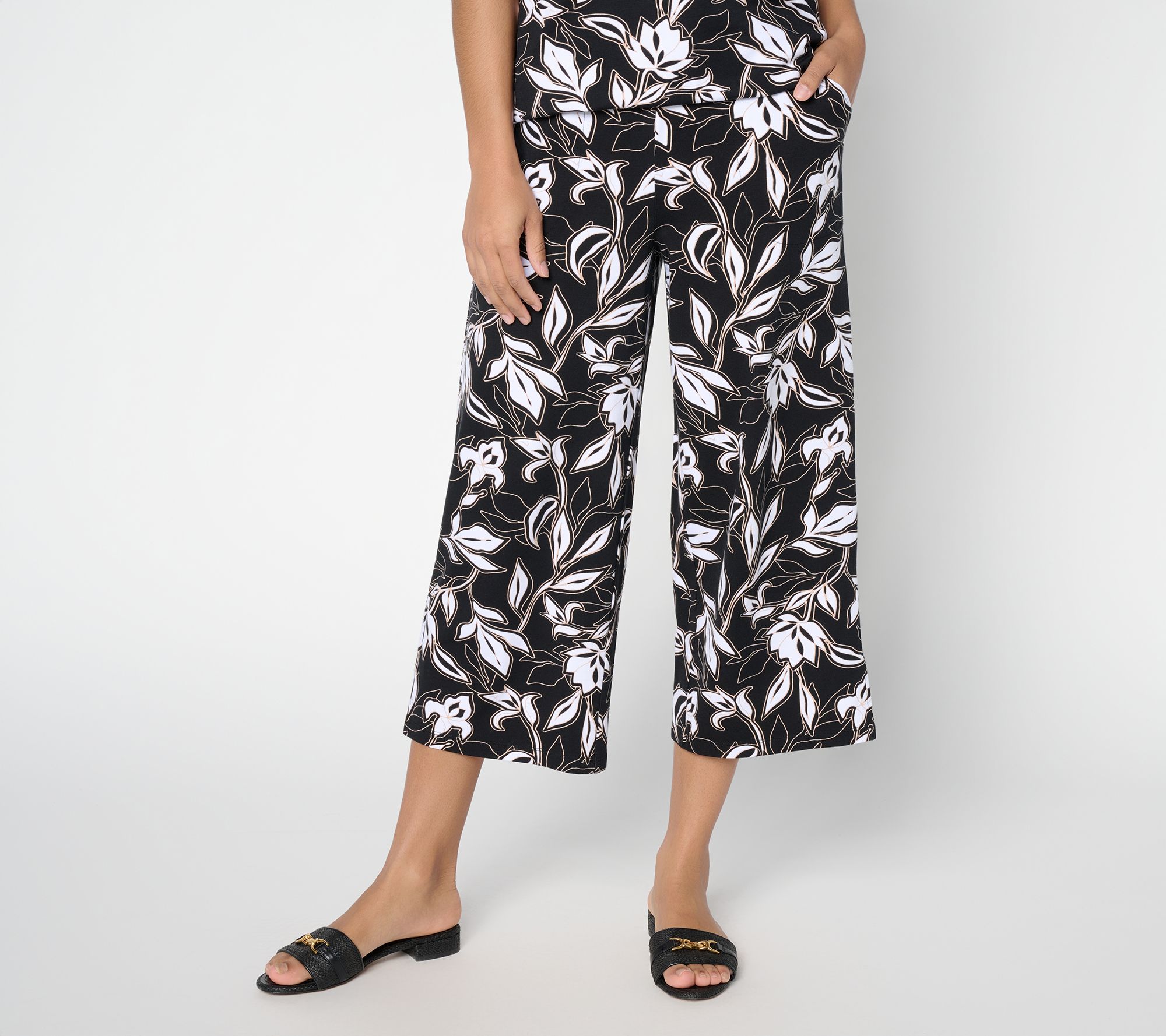 "As Is" Denim & Co. Petite Beach Jersey Wide Leg Crop Pants