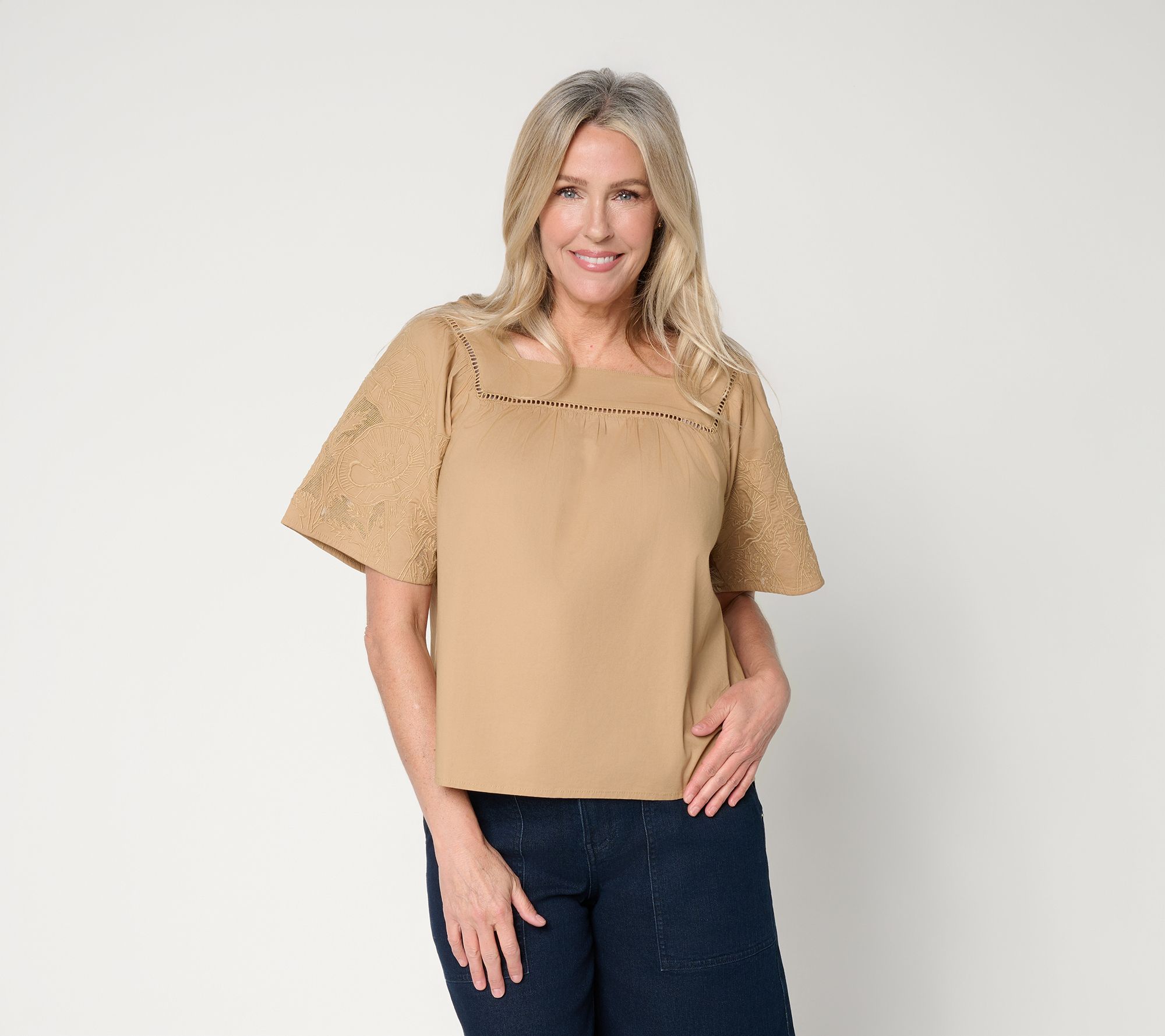 "As Is" Me by Jennie Garth Embroidered Short Sleeve Woven Blouse