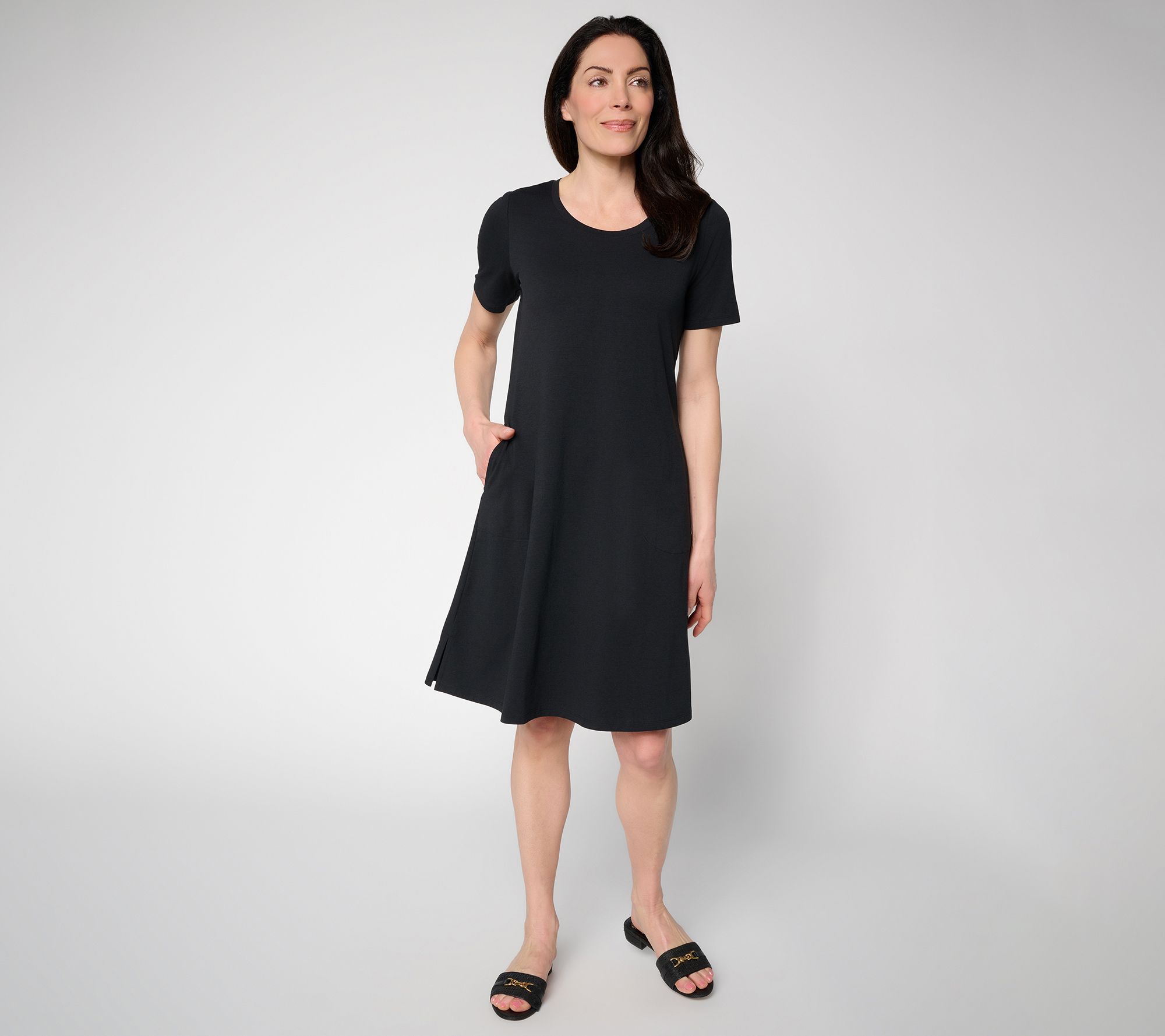 "As Is" Denim & Co. Petite So Soft Jersey Short Sleeve Dress