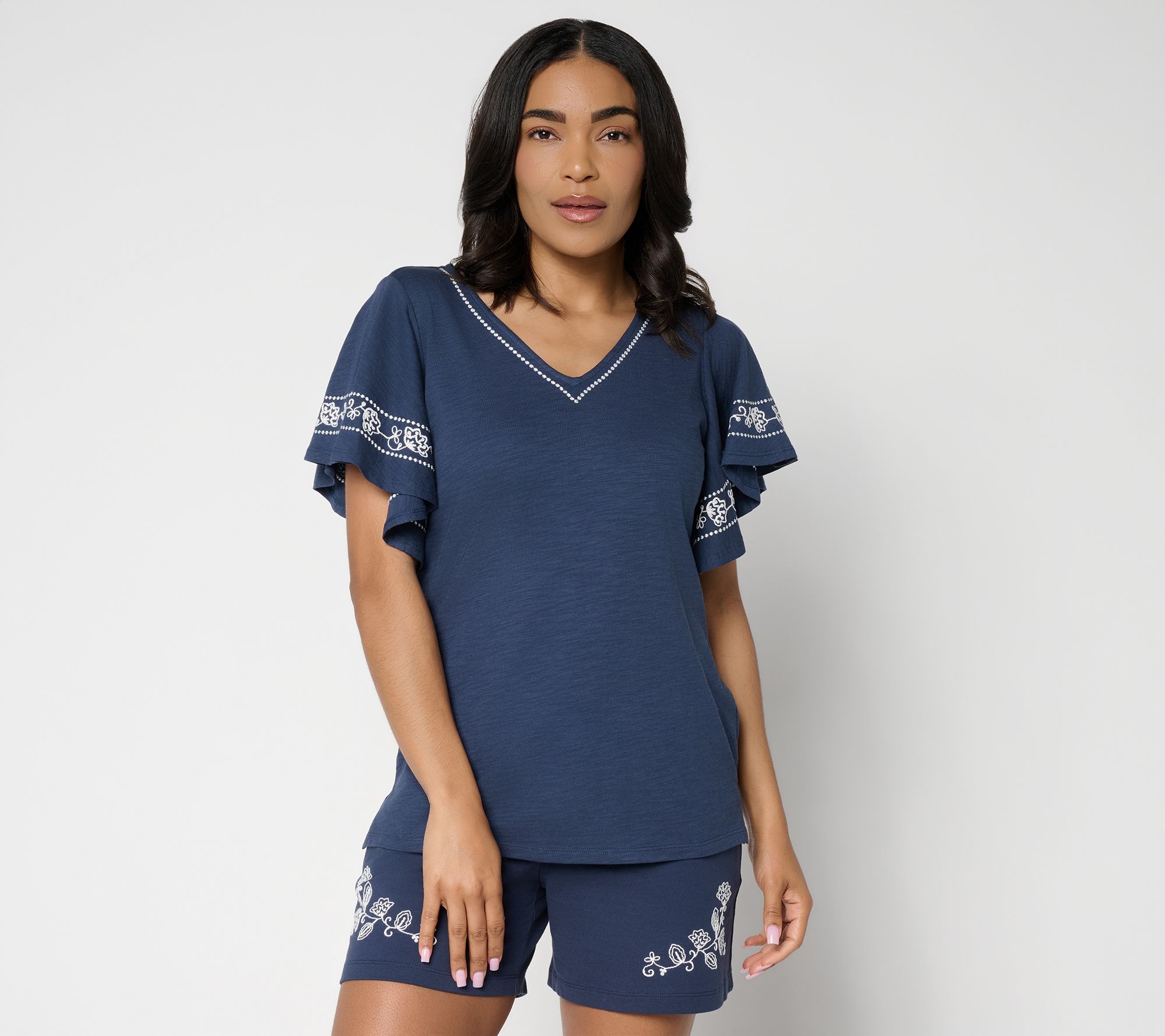 "As Is" Belle by Kim Gravel Slub Knit Al Fresco Embroidered Top