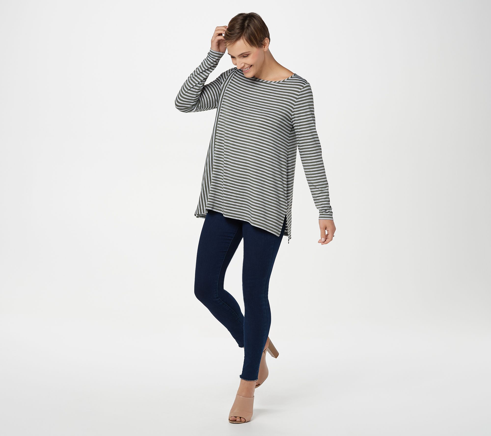 Lisa Rinna Collection Long Sleeve Striped Knit Top - QVC.com