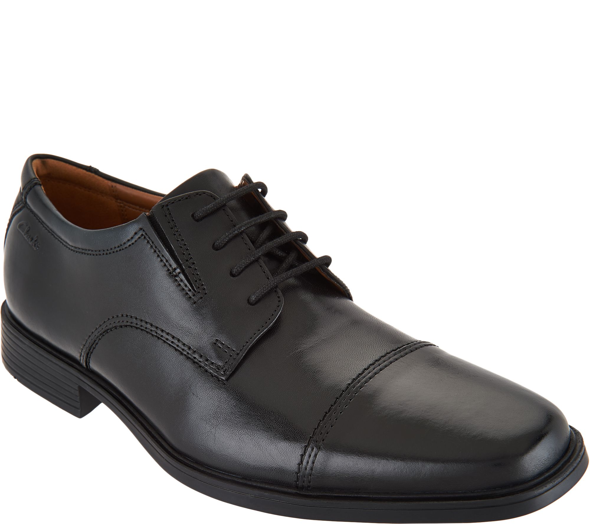 R38A Clarks Tilden Cap Mens Black Leather Shoe Kett