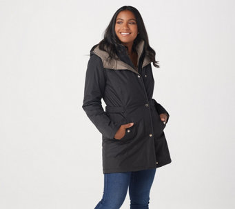 Susan Graver Water Resistant Jacket with Contrast Lining and Hood - A370869