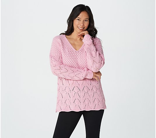 Aran Craft Merino Wool Pullover Sweater with Lace Details