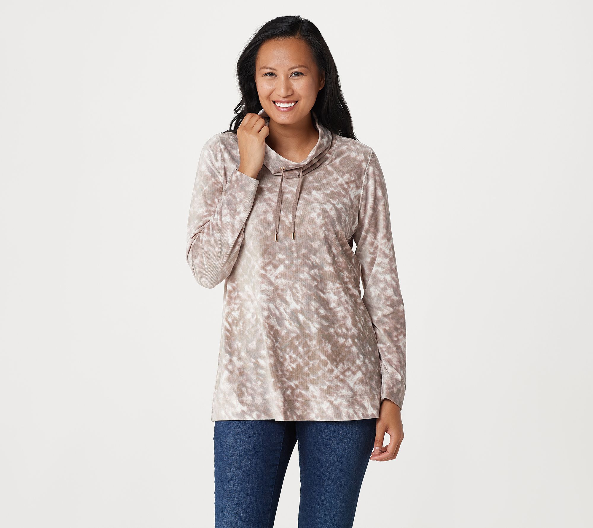 Susan Graver Weekend Printed Knit or Solid Corduroy Mock-Neck Tunic ...