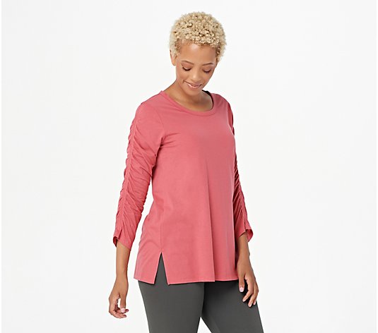 LOGO Principles by Lori Goldstein 3/4 Ruched Sleeve Top