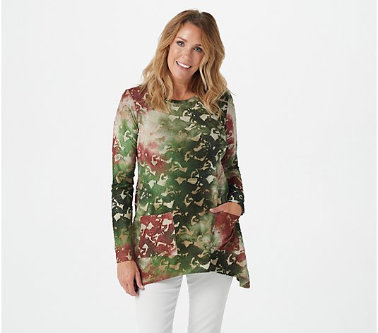 LOGO by Lori Goldstein Knit Tie-Dyed Jacquard Long Sleeve Top