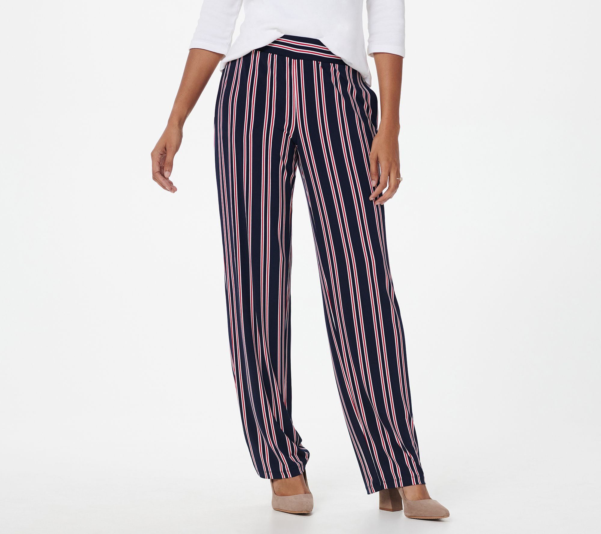 Susan Graver Printed Liquid Knit Pull-On Pants with Belt on QVC 