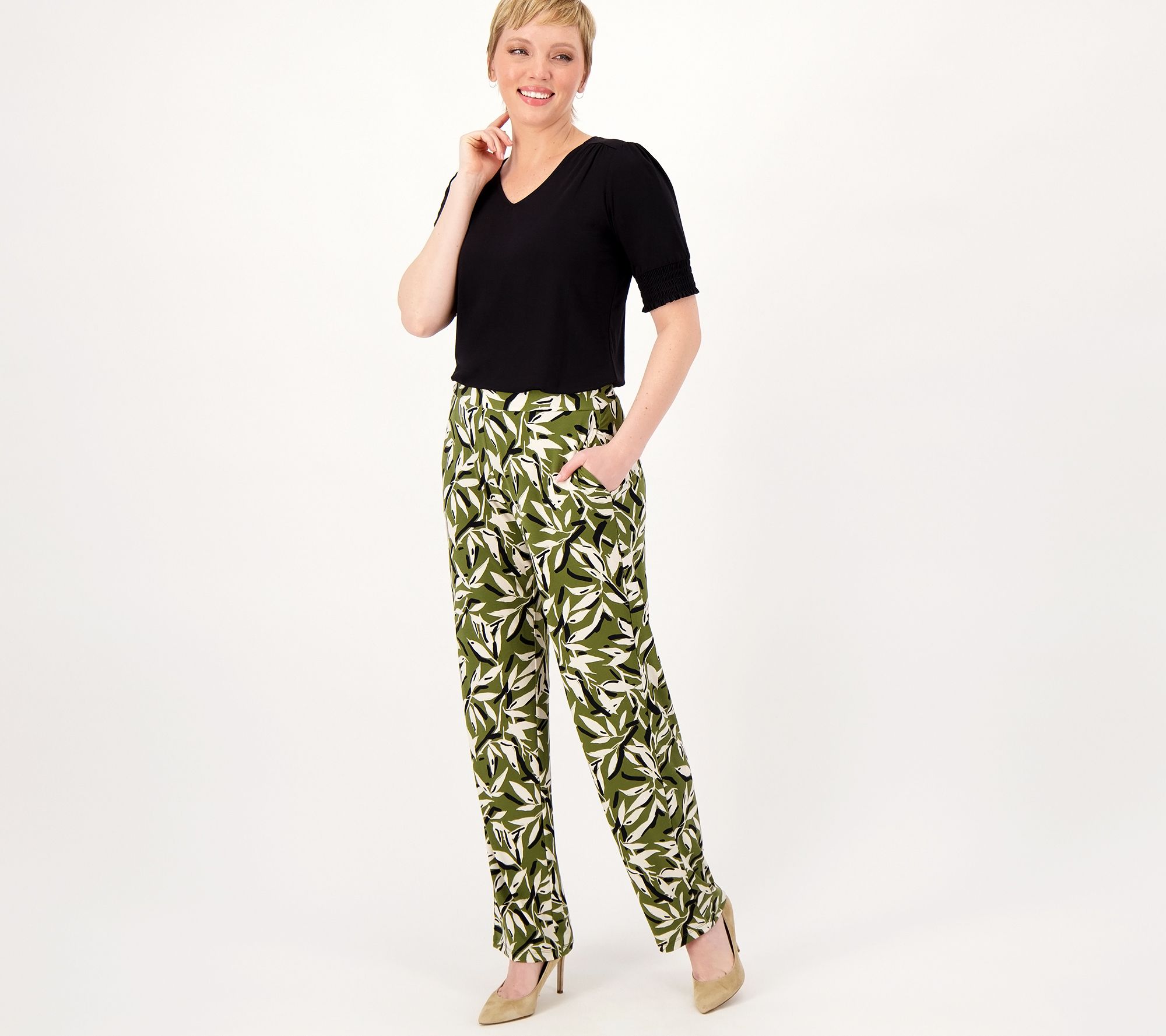 Buy Susan Graver Printed Liquid Knit Pull-On Pants Black Amber XL A303343  at