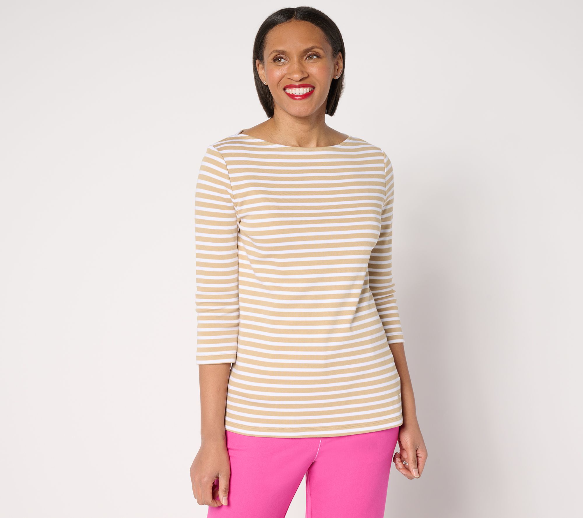 Isaac Mizrahi Live! Essential Yarn Dye Stripe 3/4 Sleeve Top