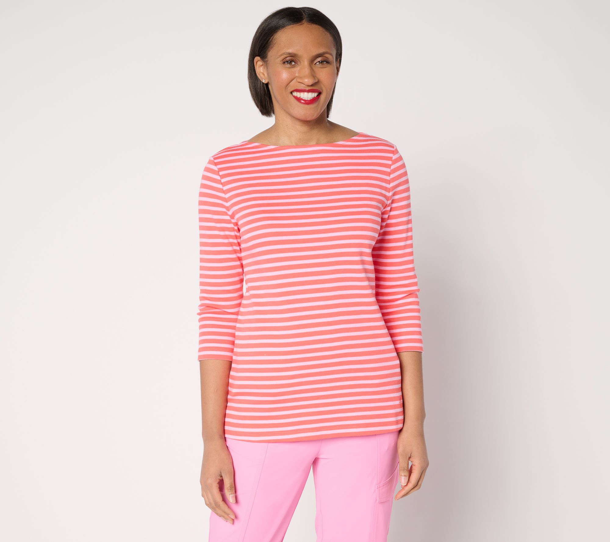 Isaac Mizrahi Live! Essential Yarn Dye Stripe 3/4 Sleeve Top