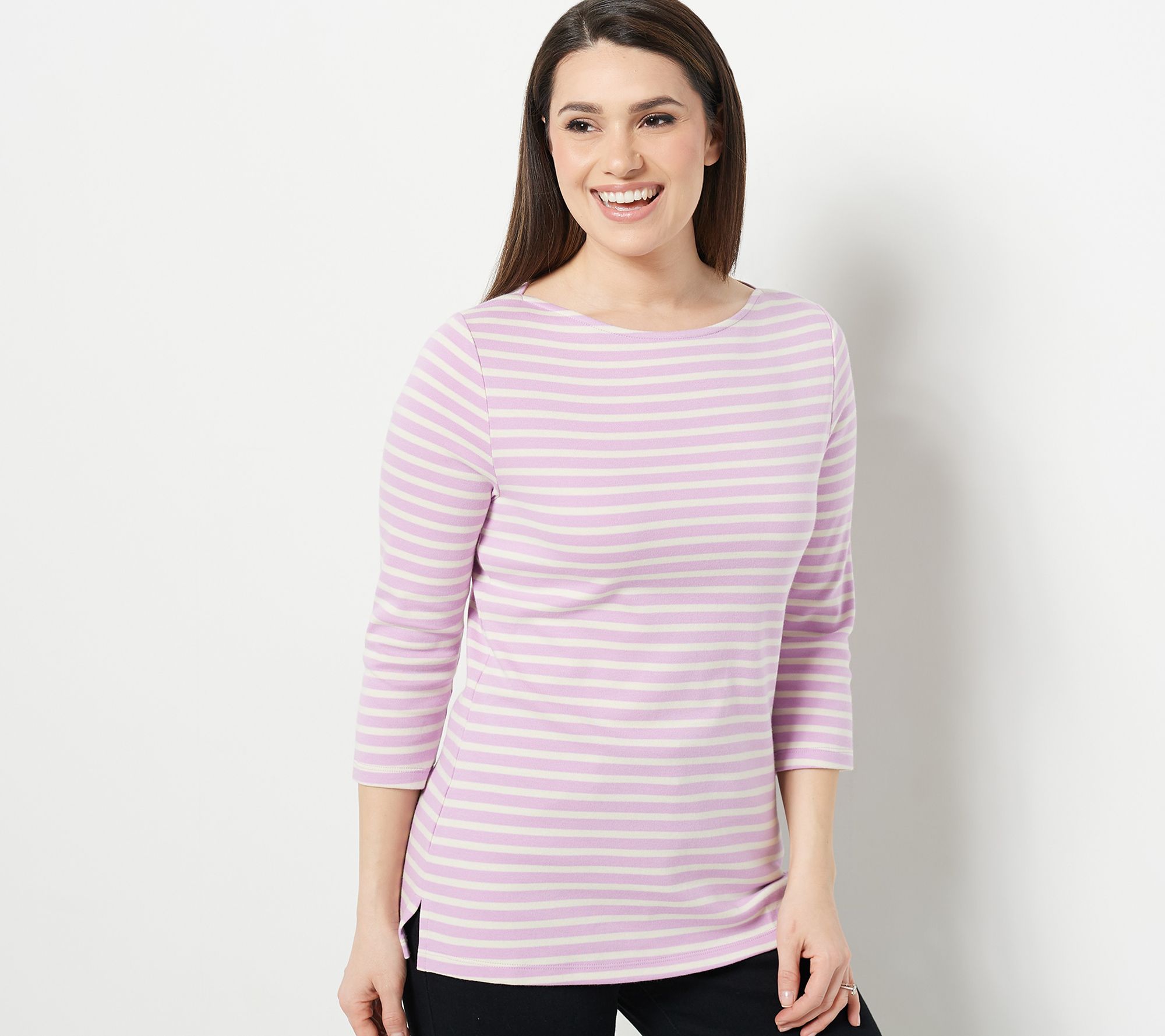 Isaac Mizrahi Live! Essential Yarn Dye Stripe 3/4 Sleeve Top
